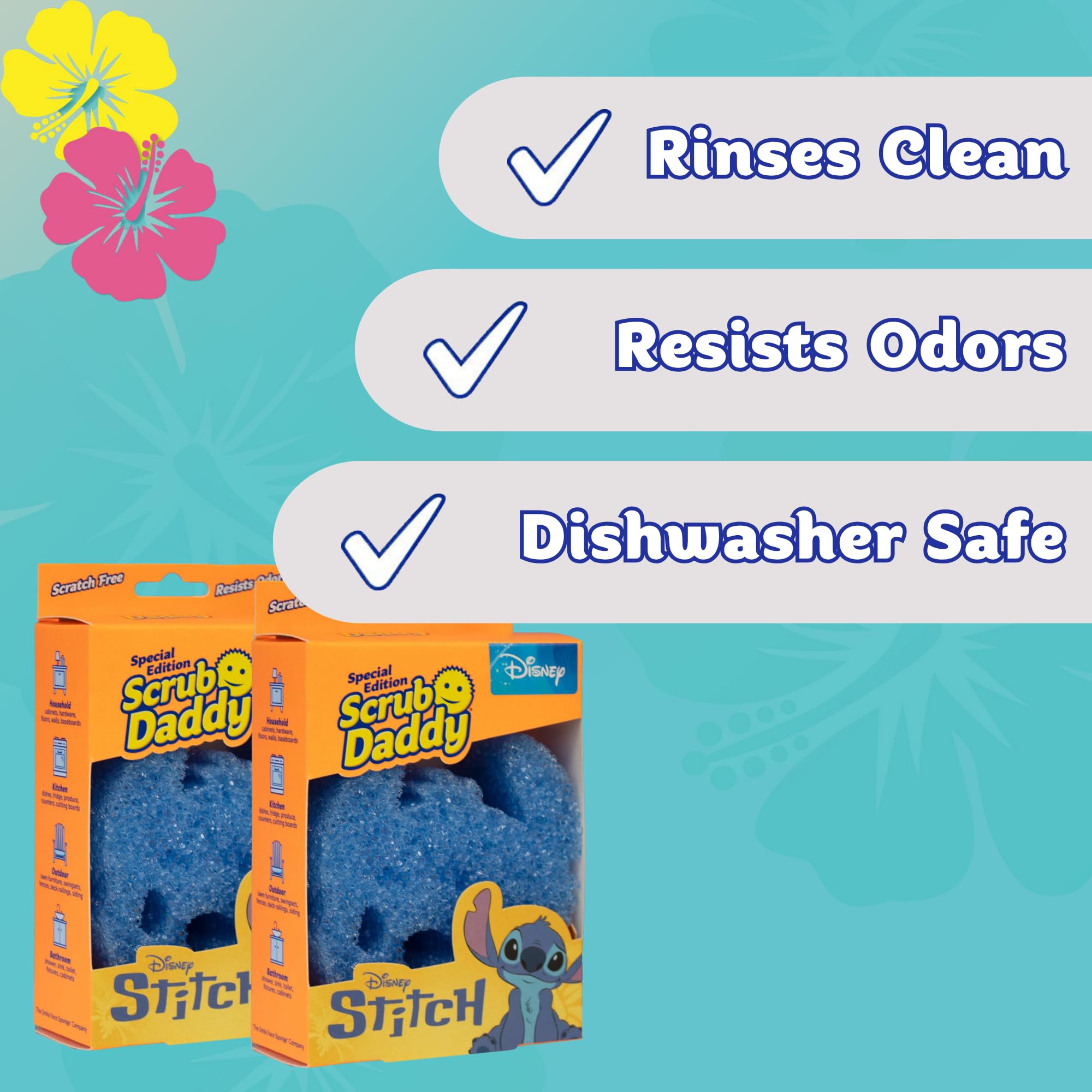 Scrub Daddy Disney Stitch FlexTexture Dish Sponge Twin Pack - Smiley Face Scourers for Kitchen & Bathroom 4