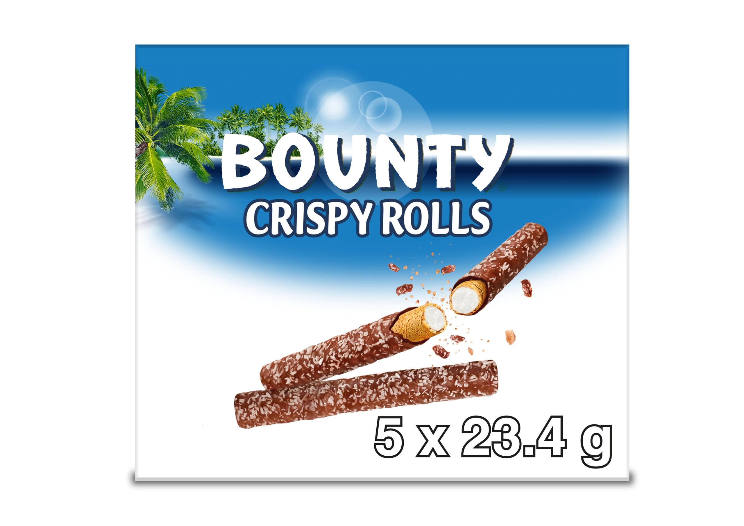 Bounty Crispy Rolls Milk Chocolate Coconut Biscuit Snack Bar Multipack 5 x 23.4g