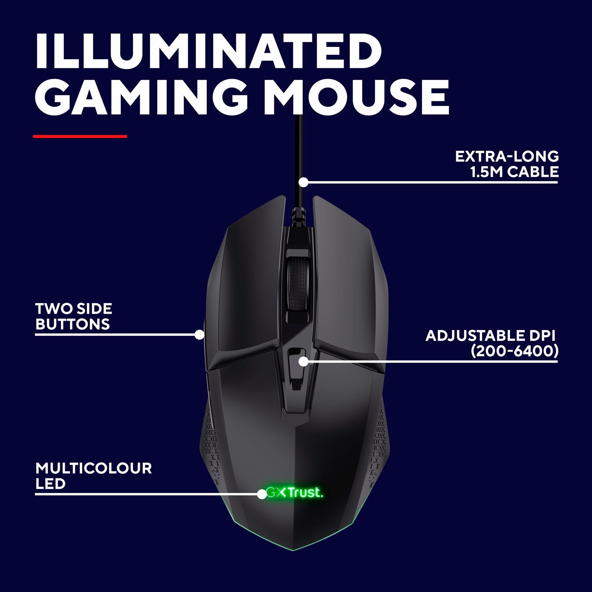 Trust Gaming GXT 109 Felox Gaming Mouse – 6 Programmable Buttons, 200-6400 DPI, RGB Lighting, 1.5m Cable, Black 13