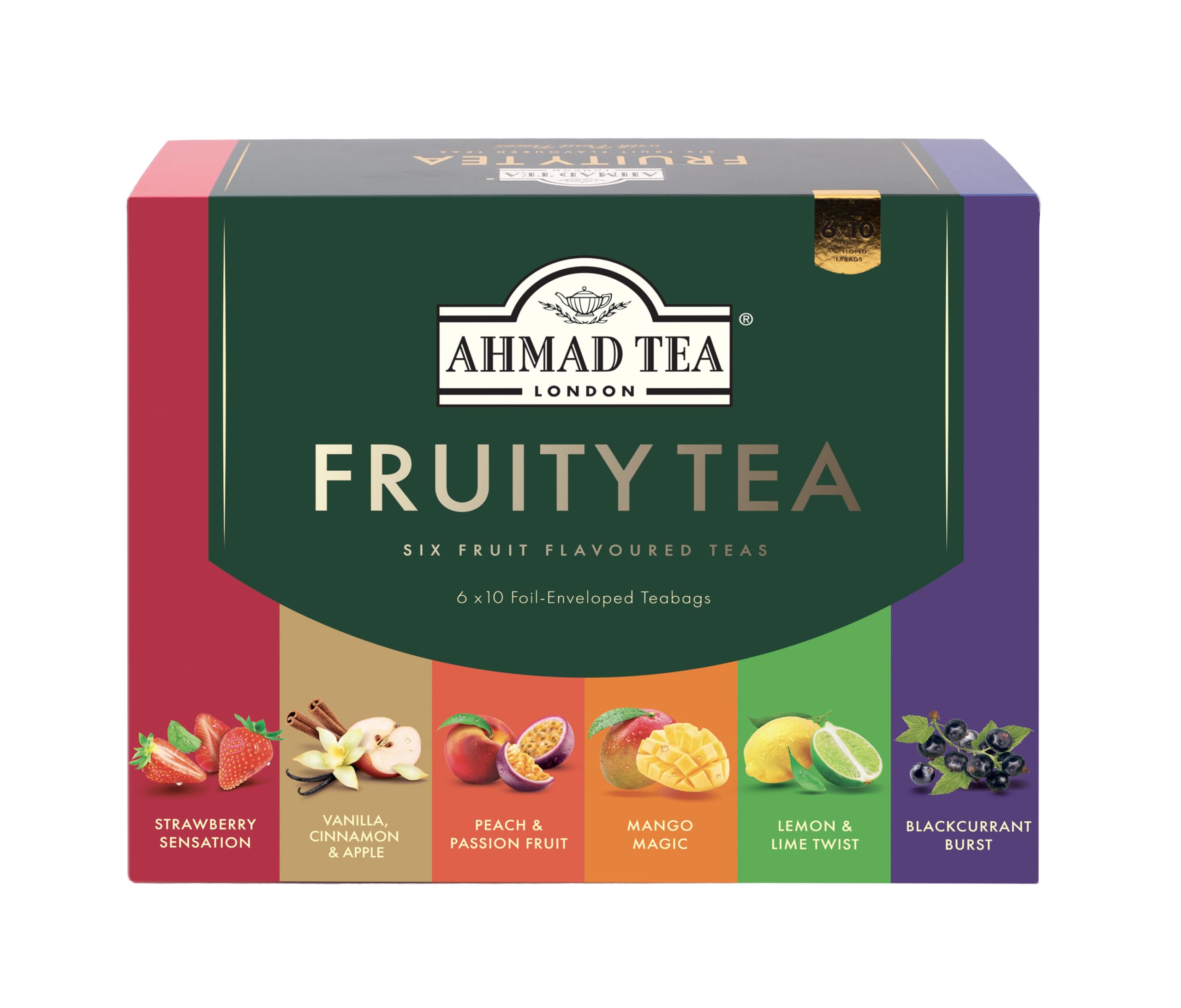 Ahmad Tea Fruit Tea Selection Pack - 6 Blends, 60 Teabags, Real Fruit Pieces