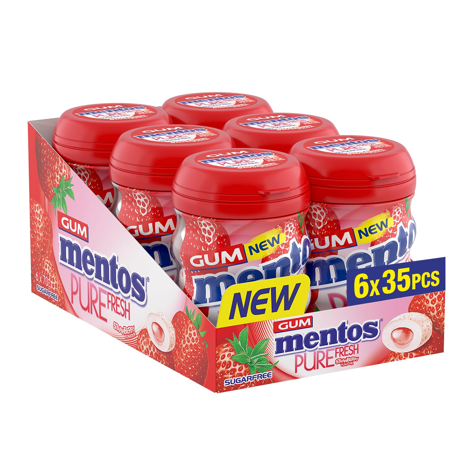 MENTOS Pure Fresh Strawberry Chewing Gum - Sugar-Free, Liquid Filled Centre | 35 Count Pack