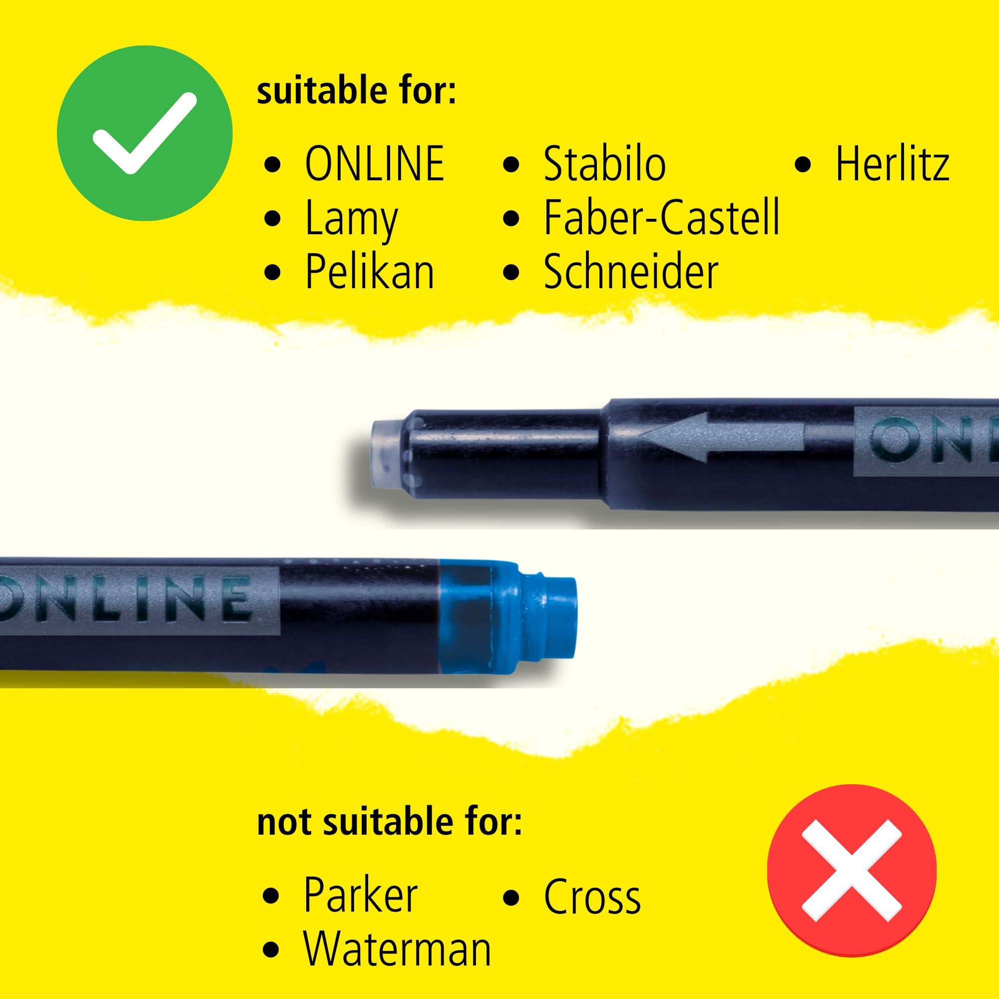 Online Universal Double-Sided Fountain Pen Refills - Green Ink, 5 Pack | Compatible with Lamy Pens 4