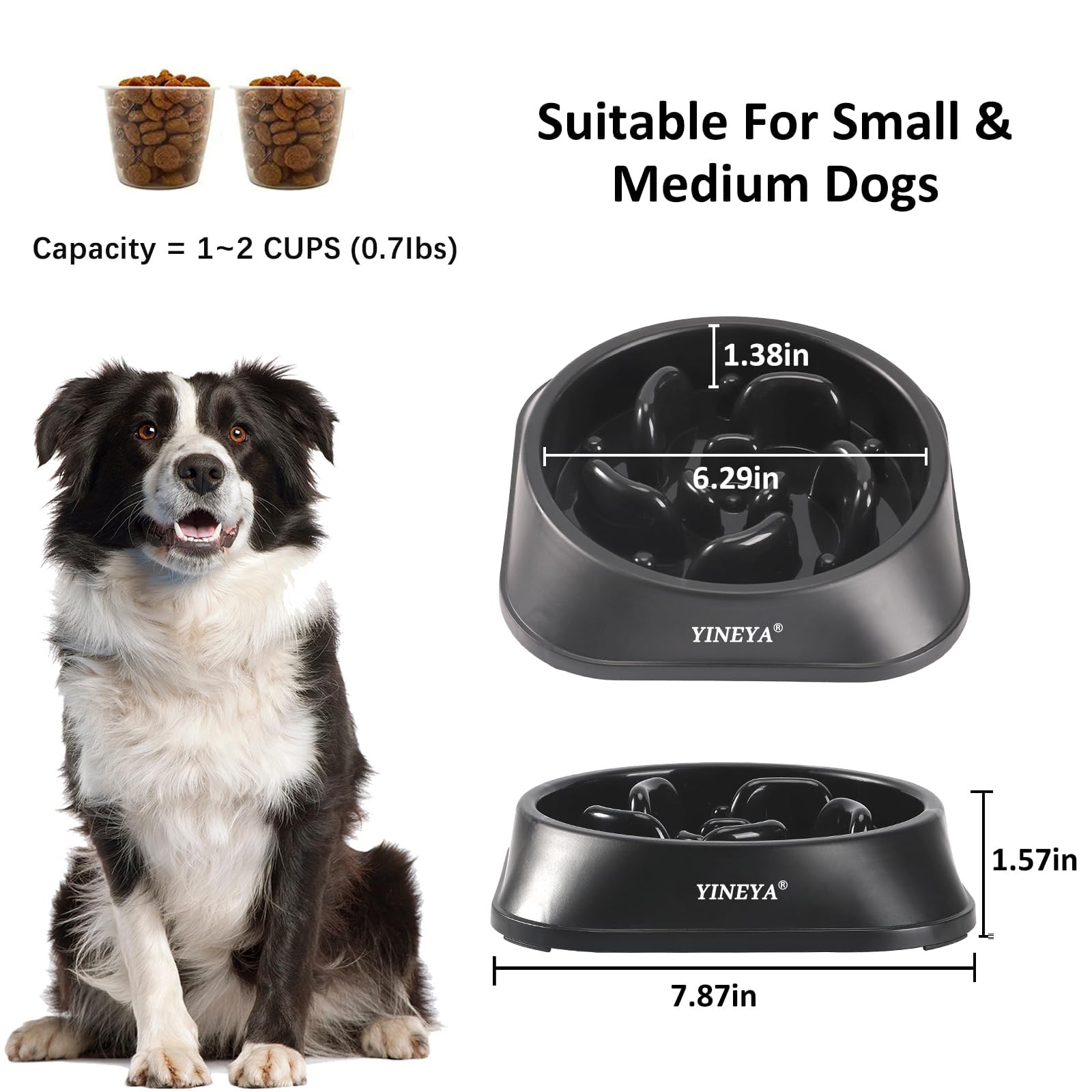 YINEYA Slow Feeder Dog Bowl - Prevents Choking & Bloat | Medium/Small Breed | Polypropylene 5