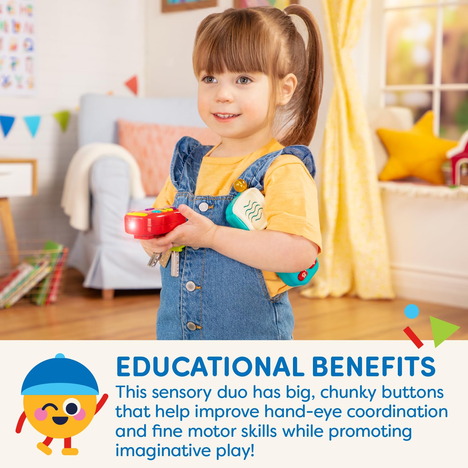 Battat Sensory Pretend Phone & Keychain Toy - Light-Up Electronic Playset for Toddlers 18 Months+ 12