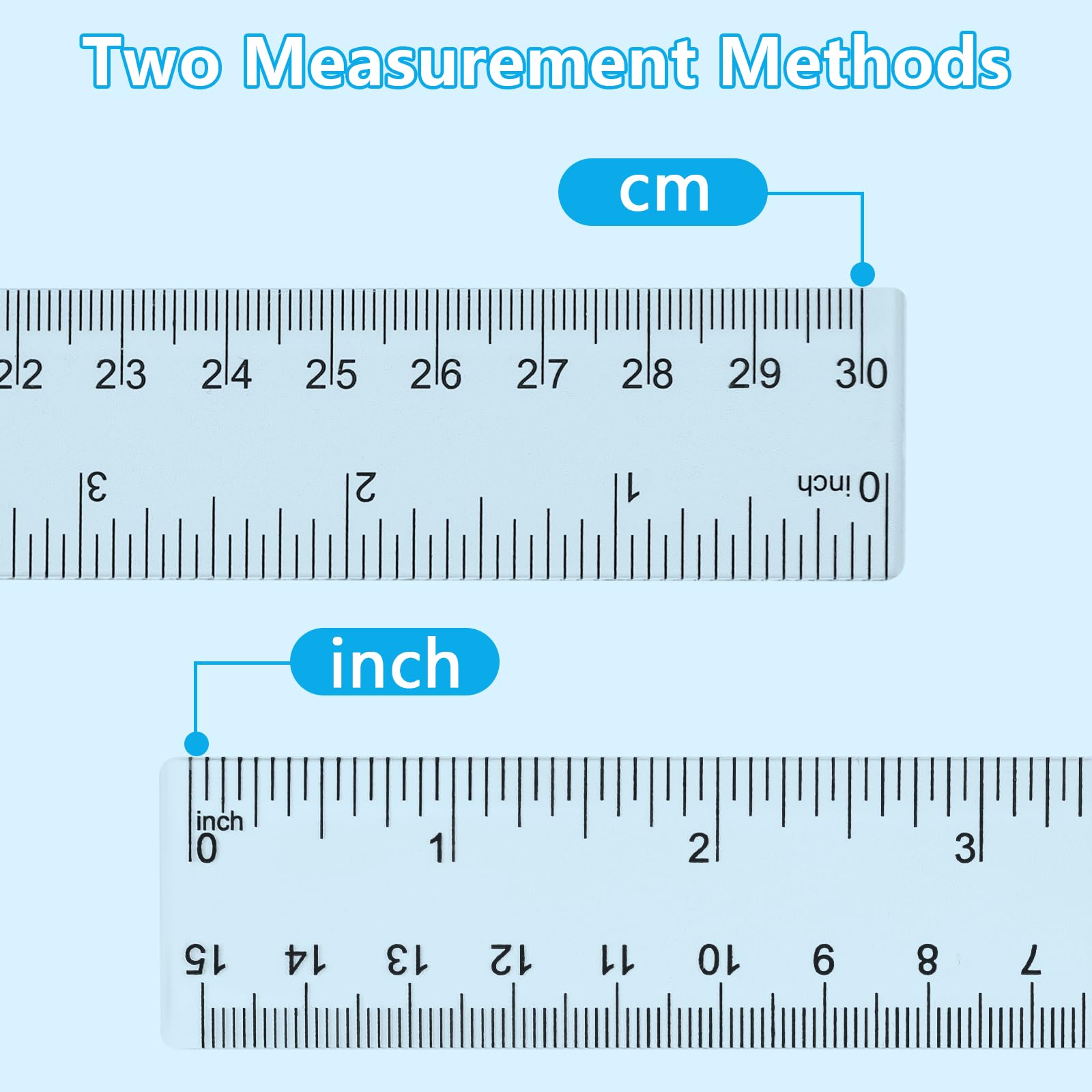 MOXYOY Plastic Ruler Set - 4 Pcs 30cm/12in Clear Dual Scale for School & Office 4