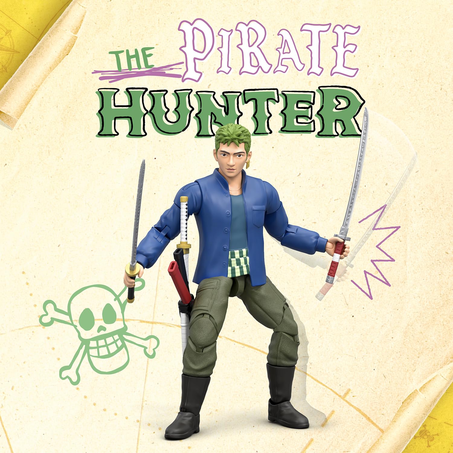One Piece - Roronoa Zoro 6-inch Action Figure with 5 Accessories | 22 Points of Articulation