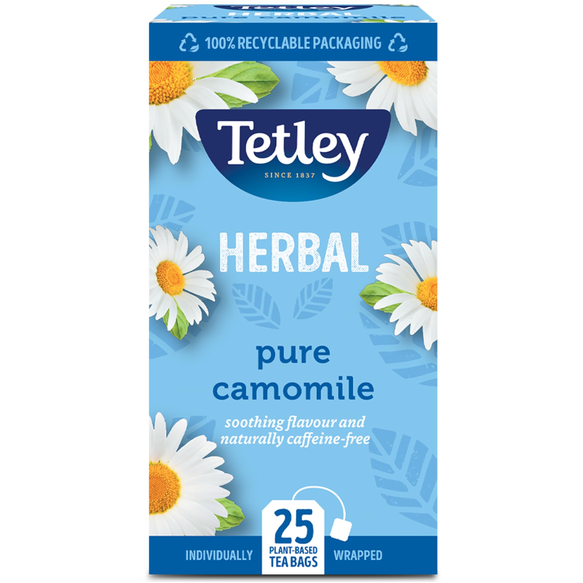 Tetley Pure Camomile Tea Bags - 25 Individually Wrapped Herbal Infusion - Naturally Caffeine-Free - Rainforest Alliance Certified 1
