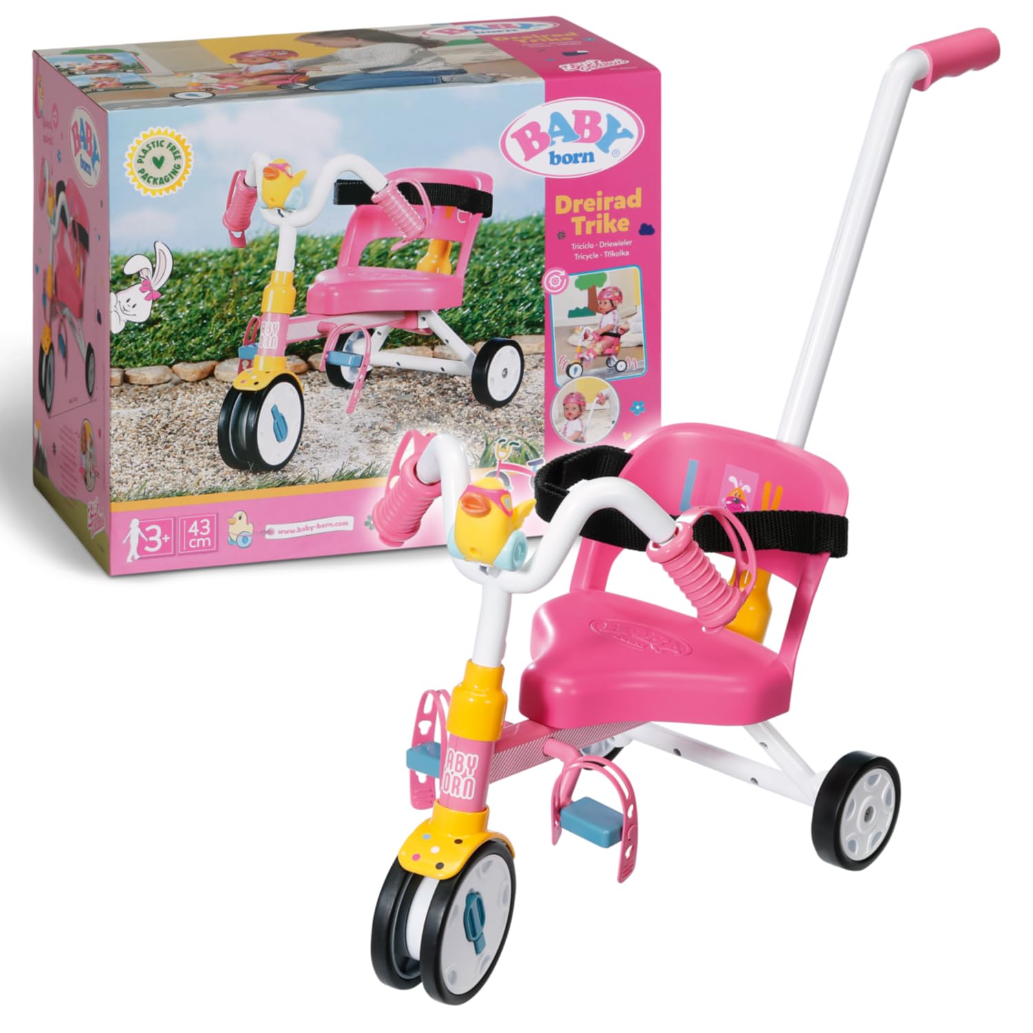 BABY born Trike 835456 - Tricycle for Dolls 36-43cm with Safety Belt & Detachable Handle