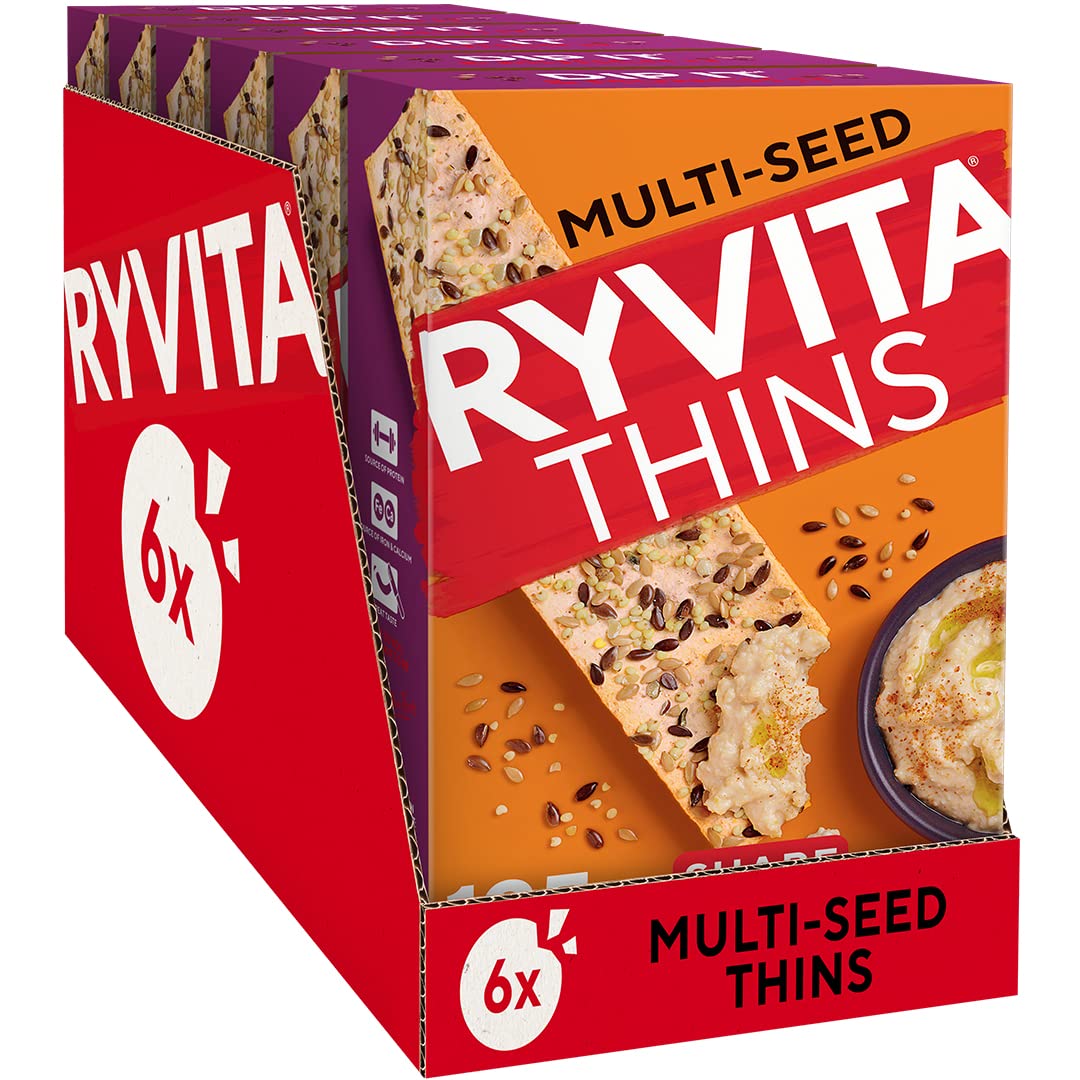 Ryvita Multiseed Thins - High Fibre Snack Biscuits | 6 x 125g Packs