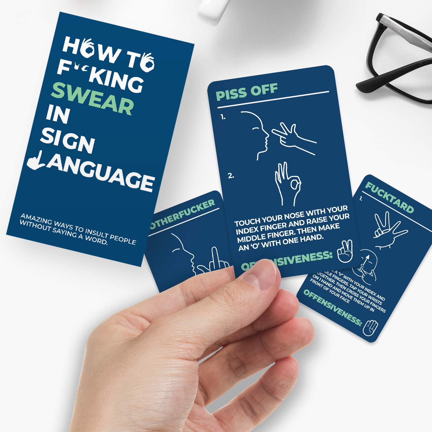 Gift Republic How To Swear in Sign Language Cards - 100 Insult Gestures | Double-Sided | Blue Box