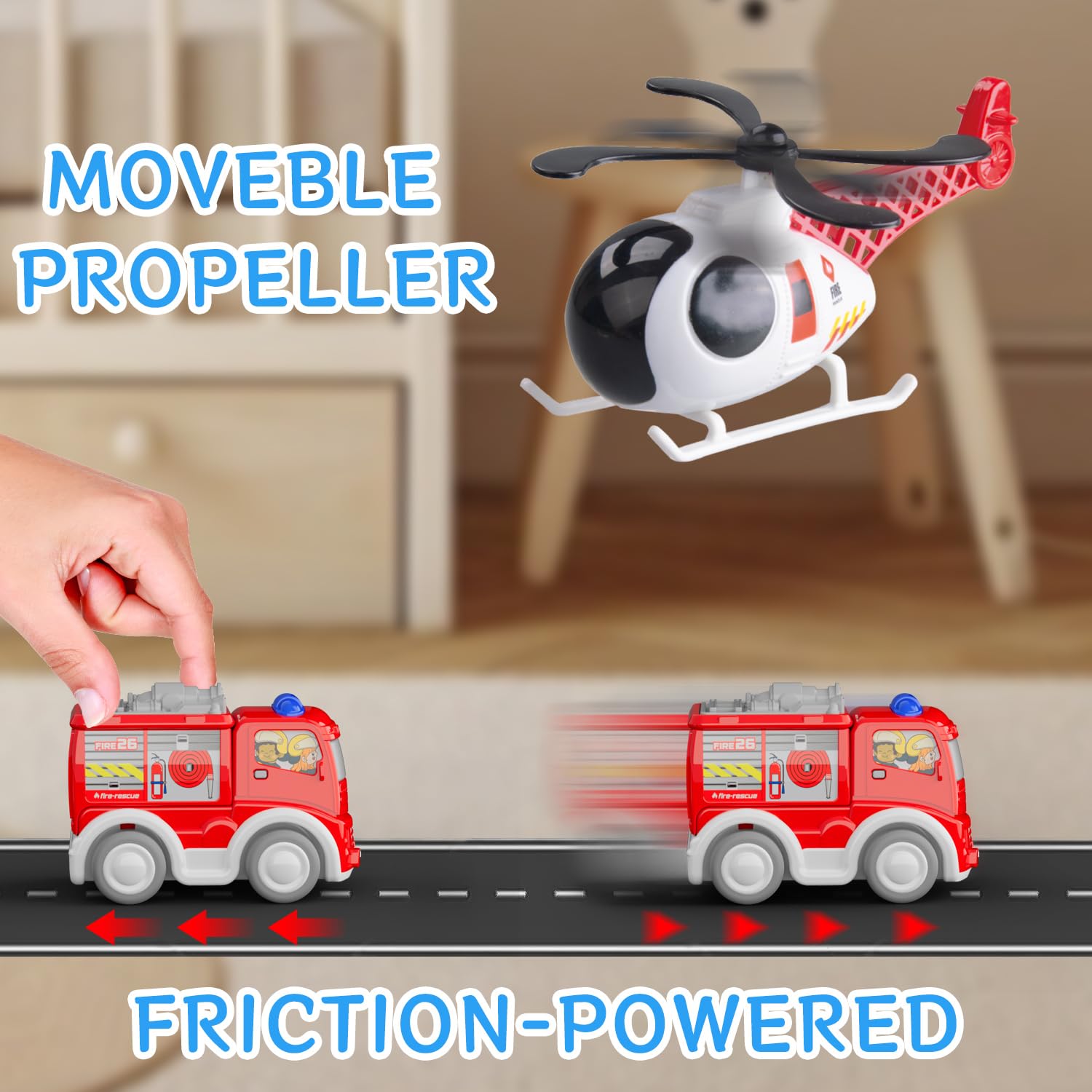 GizmoVine Fire Truck Playset - Vehicle Transporter Toy with Ambulance & Helicopter for Kids 3+ 5