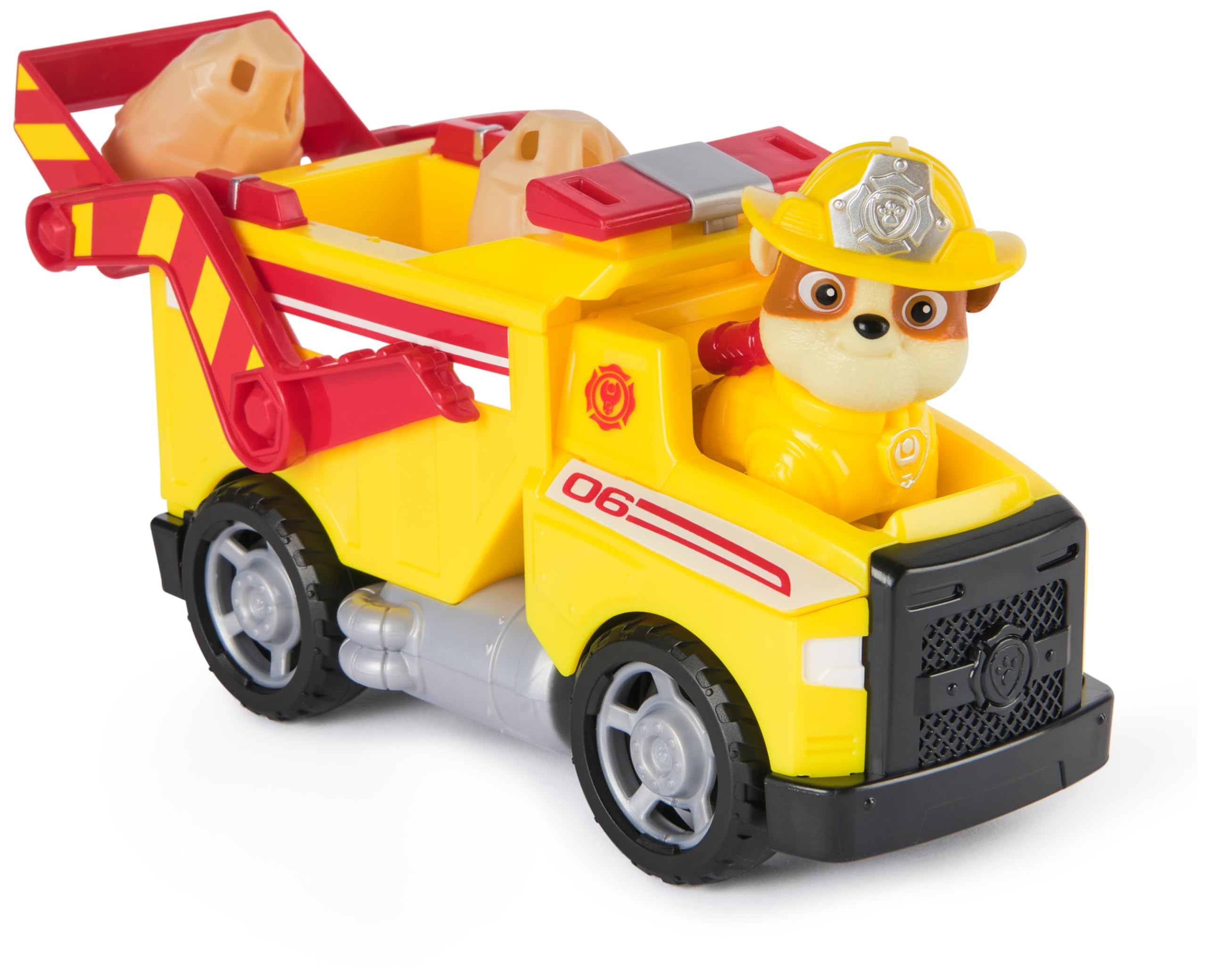 PAW Patrol Rubble Rescue Fire Dump Truck with Action Figure and Projectiles - Fire Rescue Playset for Kids 1