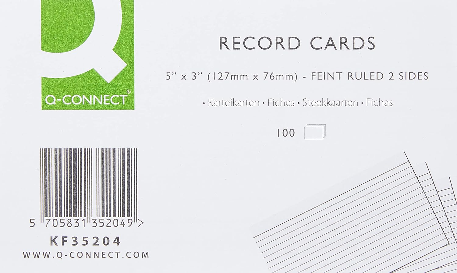 Q Connect 5x3 Inches Ruled Feint Record Card - White (Pack of 100) 4