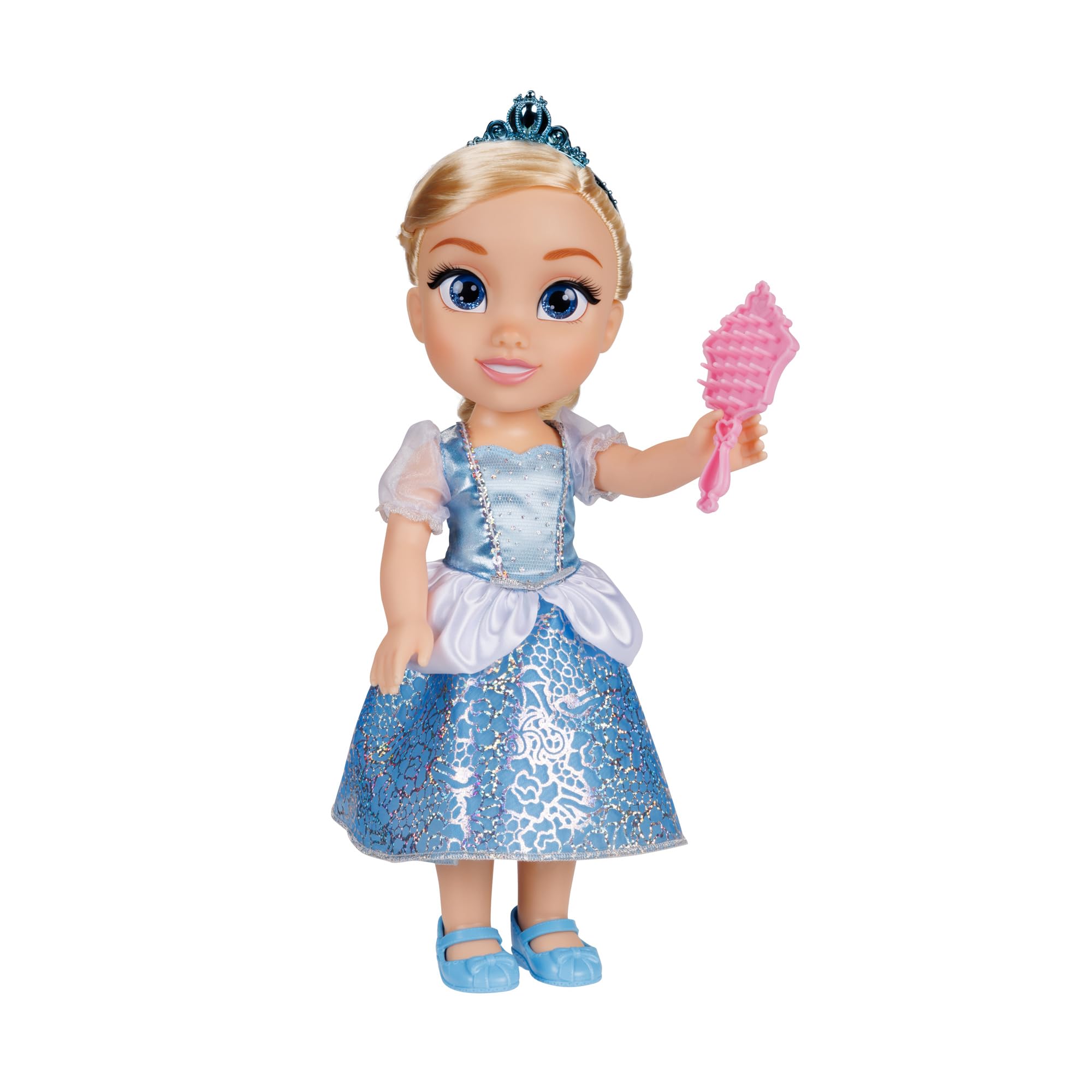 Disney Princess Cinderella Doll - 14" Articulated Doll with Platinum Holofoil Dress, Tiara, Shoes & Brush | Ages 3+