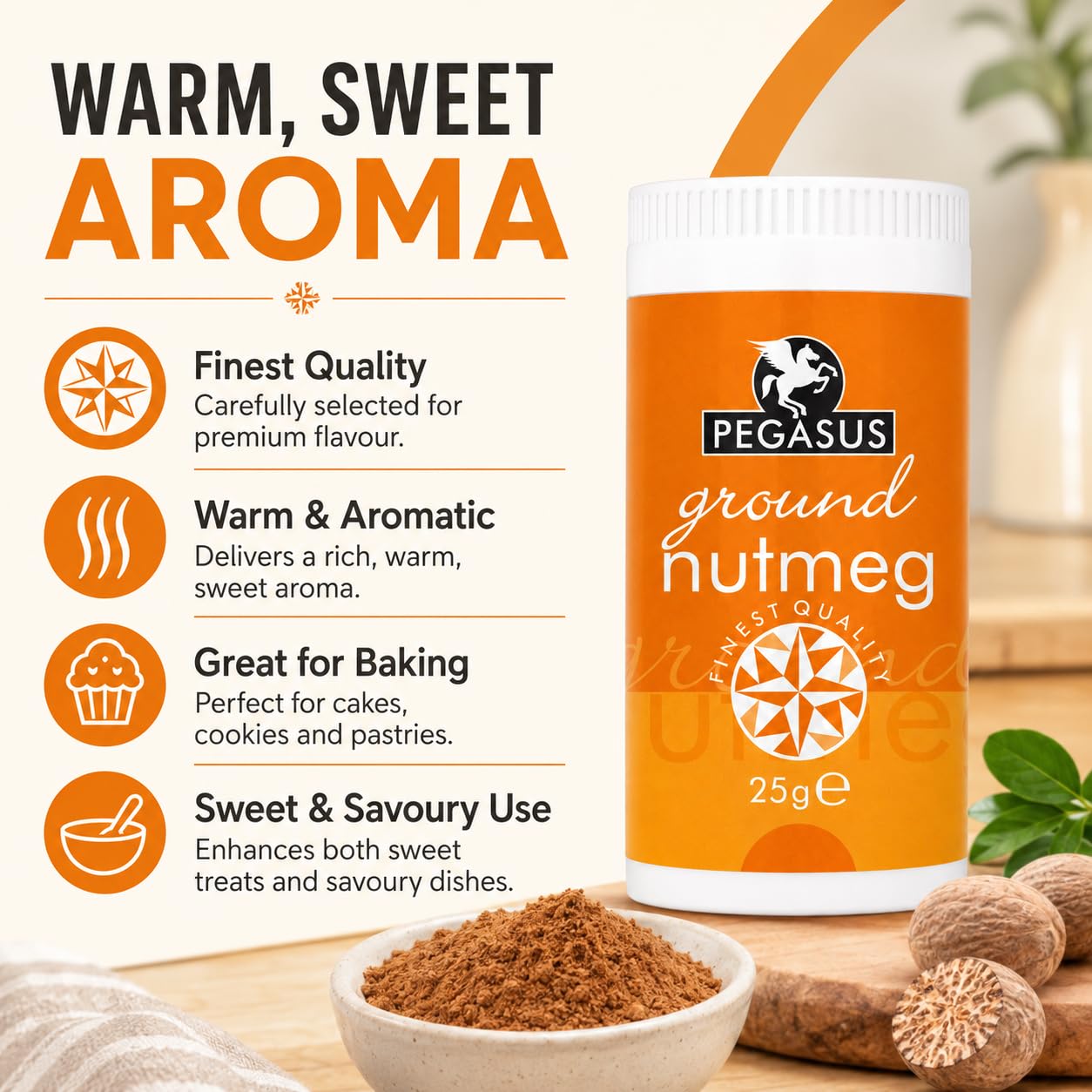 Pegasus Ground Nutmeg - Premium Aromatic Spice for Baking & Cooking | 25g Powder 2
