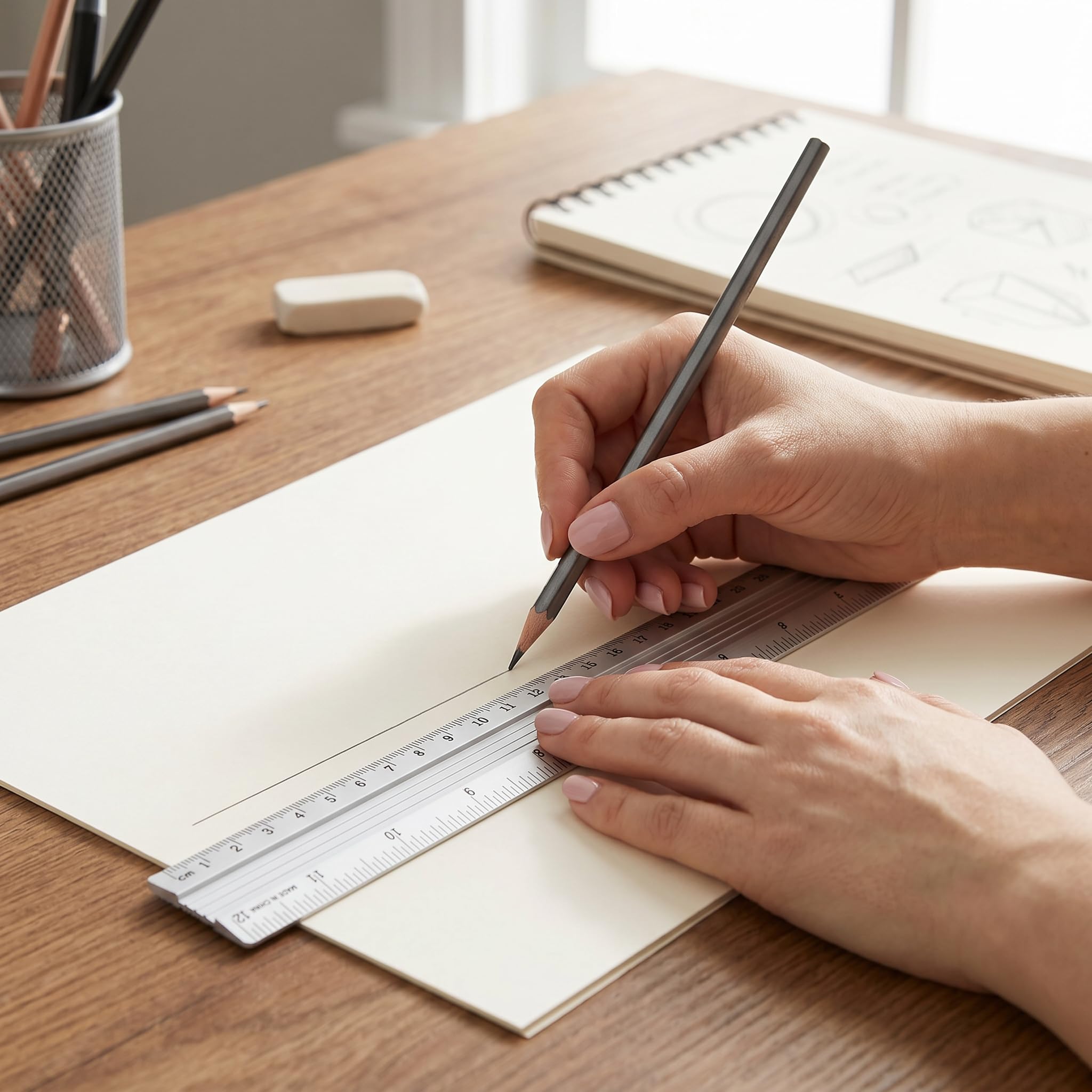 D.RECT Aluminium Ruler - 30 cm Silver | Non-Slip Strip | Inch & Centimetre Graduations 3