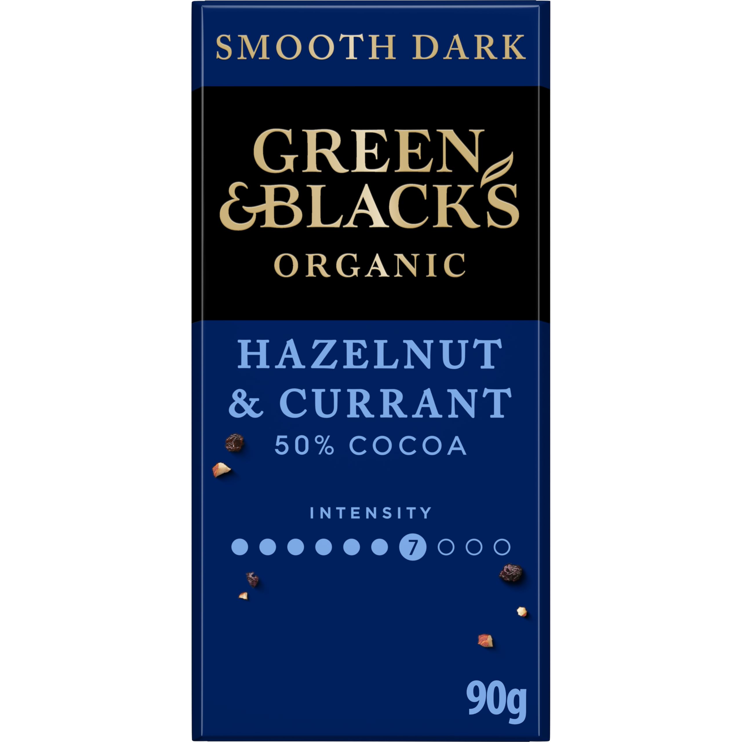 Green & Black's Organic Hazelnut & Currant Dark Chocolate Bar, 50% Cocoa, 90g