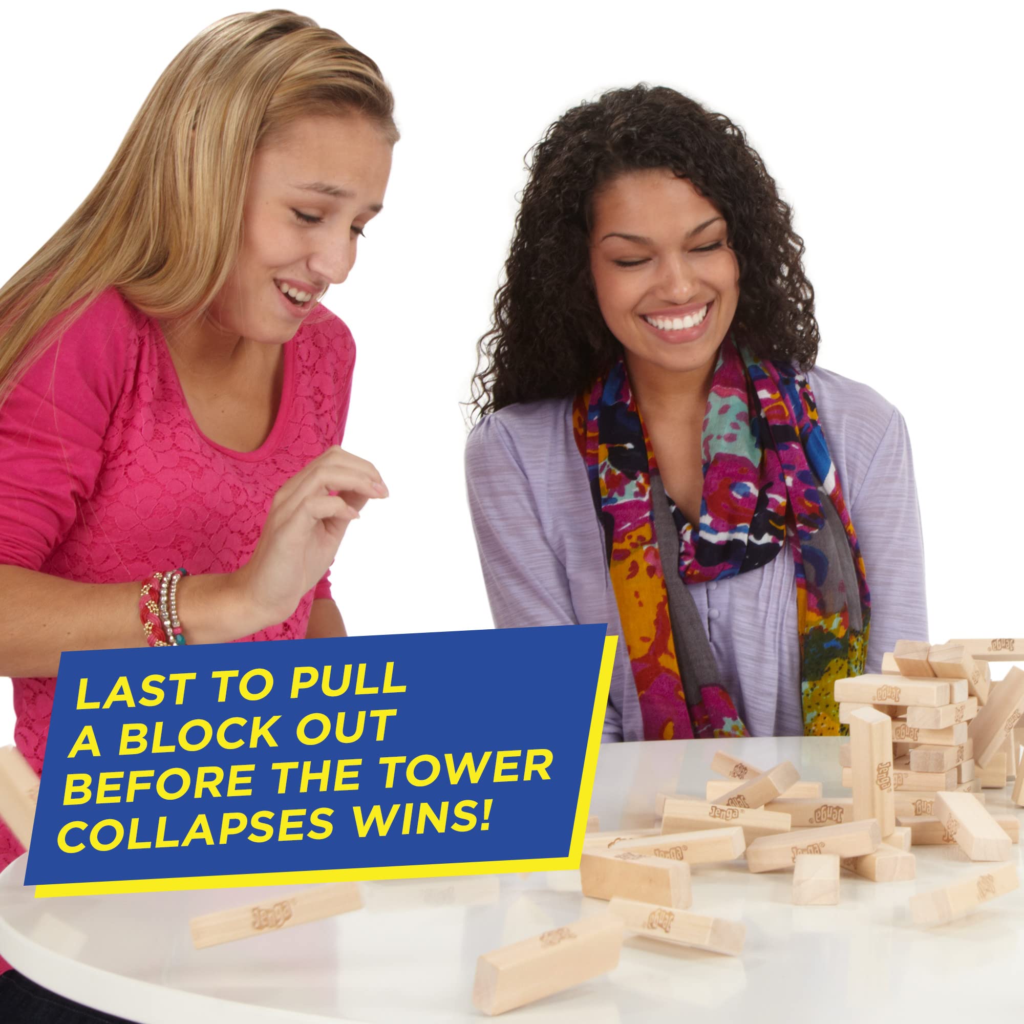 Hasbro Gaming Jenga Classic Stacking Game, Outdoor Family Fun for Kids Ages 6+, 54 Wooden Blocks with Stacking Sleeve 5