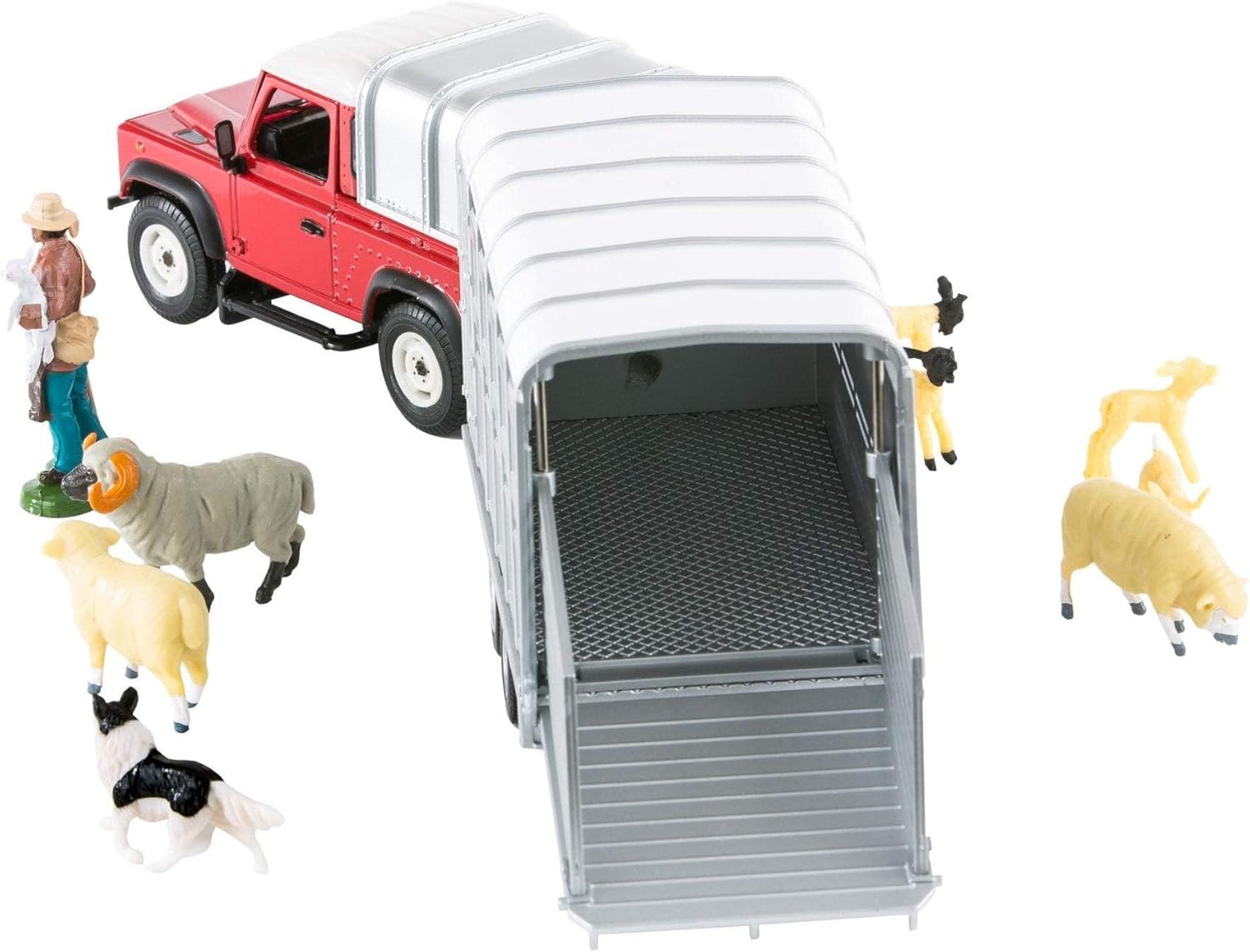 Britains 1:32 Sheep Farm Playset with Land Rover 90, Trailer, Farmer & Sheepdog - Farm Animal Toys for Kids 3+ 2