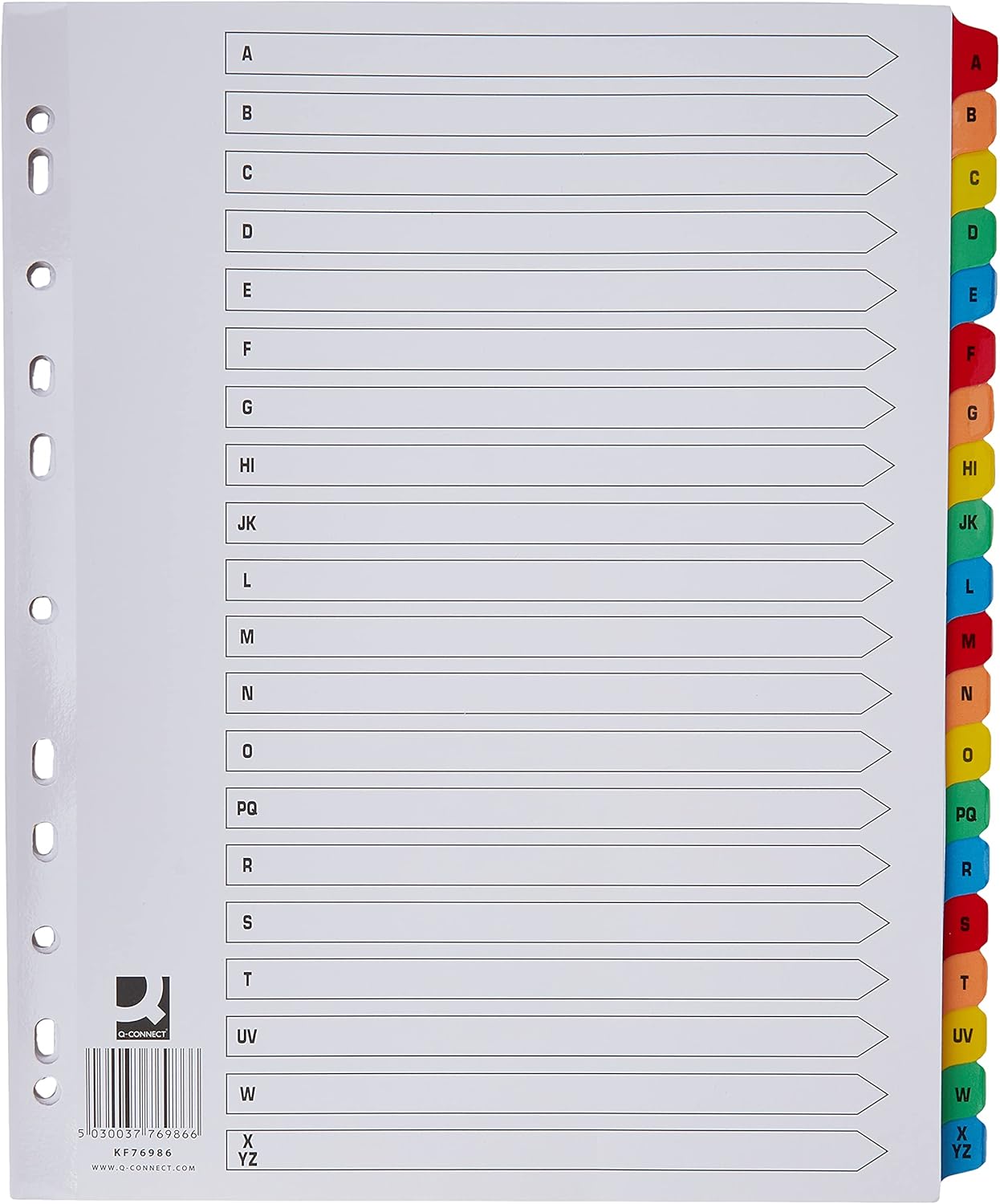 Q-CONNECT Extra Wide Index A-Z 20 Part Reinforced Board - Multi-Colour