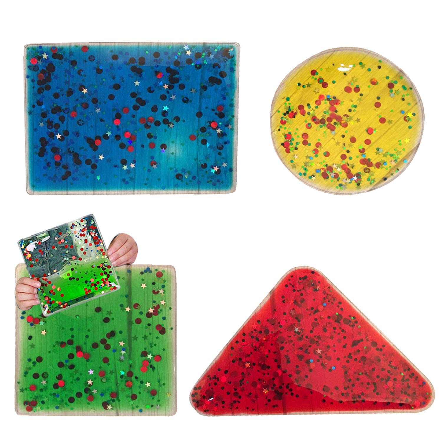 Sensory Gel Shapes with Glitter & Colourful Liquid - Squidgy Jelly Fidget Toy for Toddlers 24 Months+