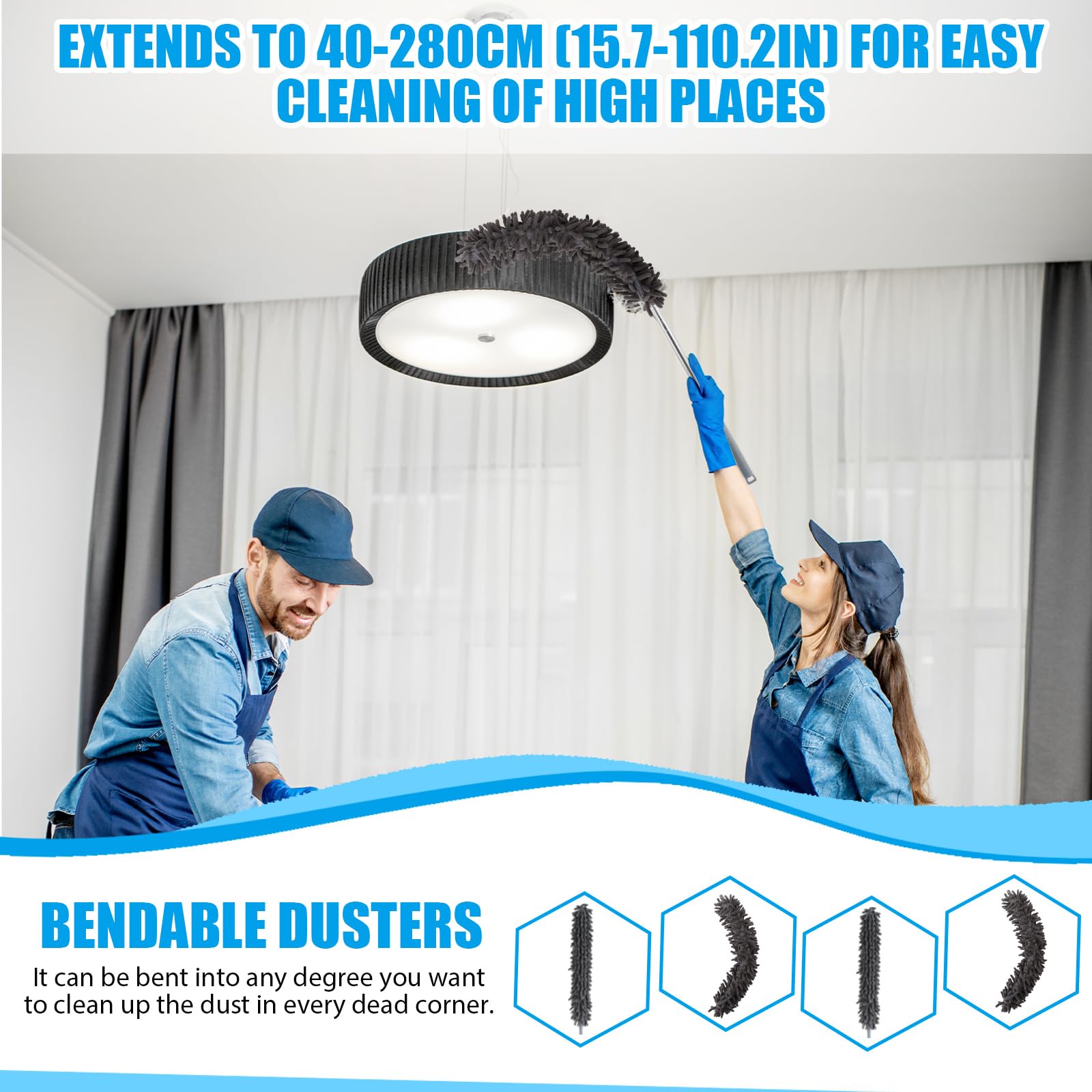 ASelected - Extendable Microfiber Duster with Telescopic Stainless Steel Handle for Home Cleaning 3