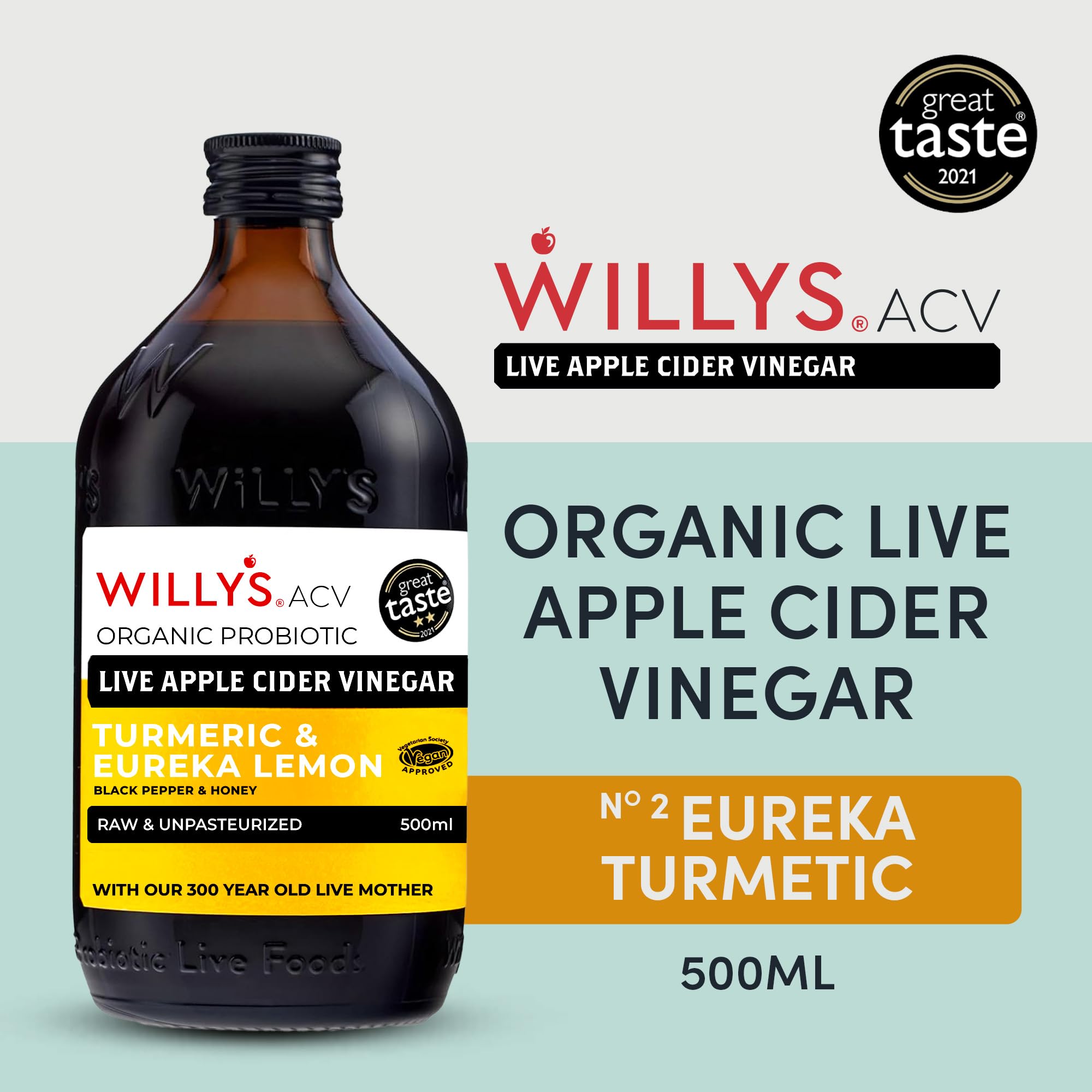 Willy's Apple Cider Vinegar with Turmeric & Honey - Raw, Organic, Unpasteurised | 500ml