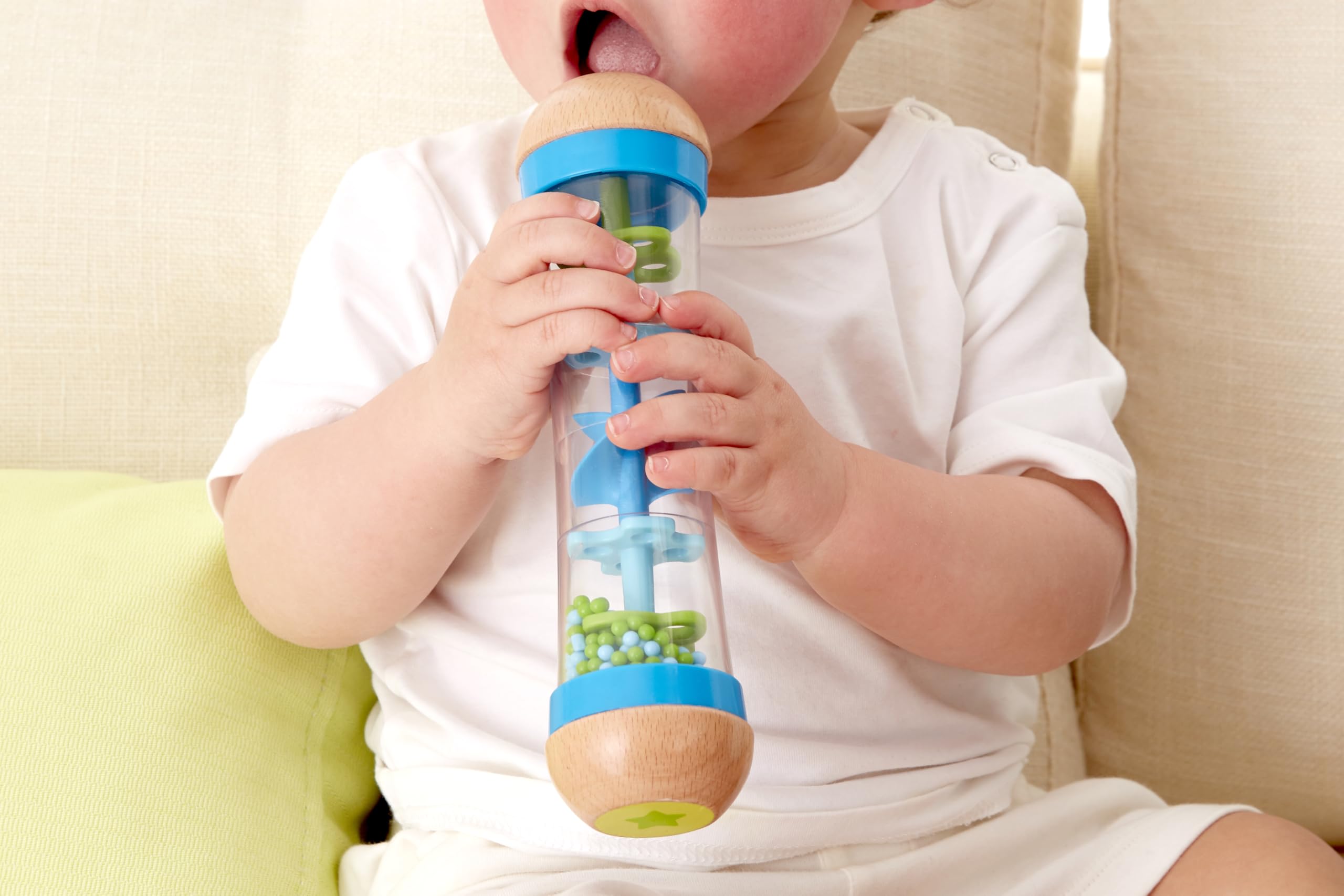 Hape Beaded Raindrops Mini Wooden Musical Shake & Rattle Rainmaker Toy, Blue 5