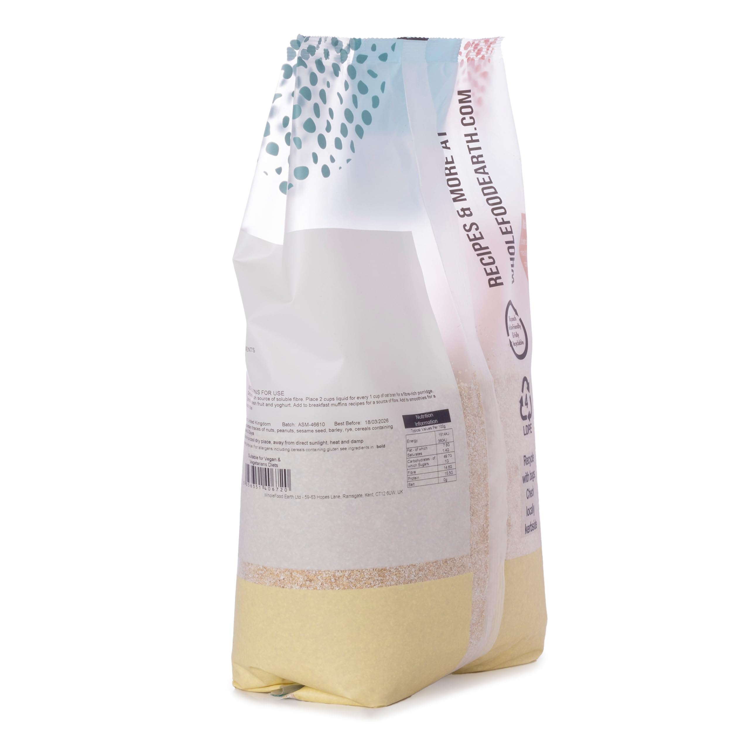 Wholefood Earth Organic Oat Bran Stabilised - 1kg Bag | High Fibre | Vegan Friendly 3