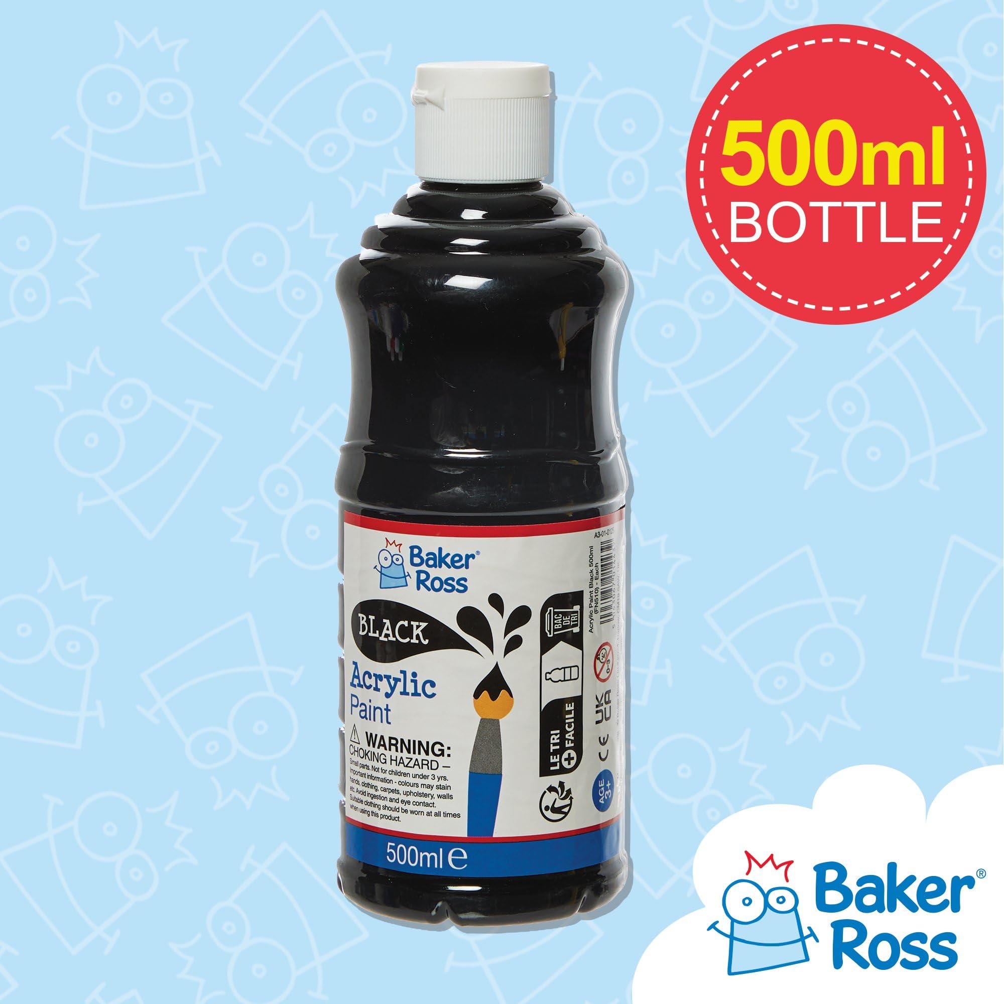 Baker Ross FN510 Black Acrylic Paint 500ml - Water-Based, High-Gloss Finish | Pack of 1 2