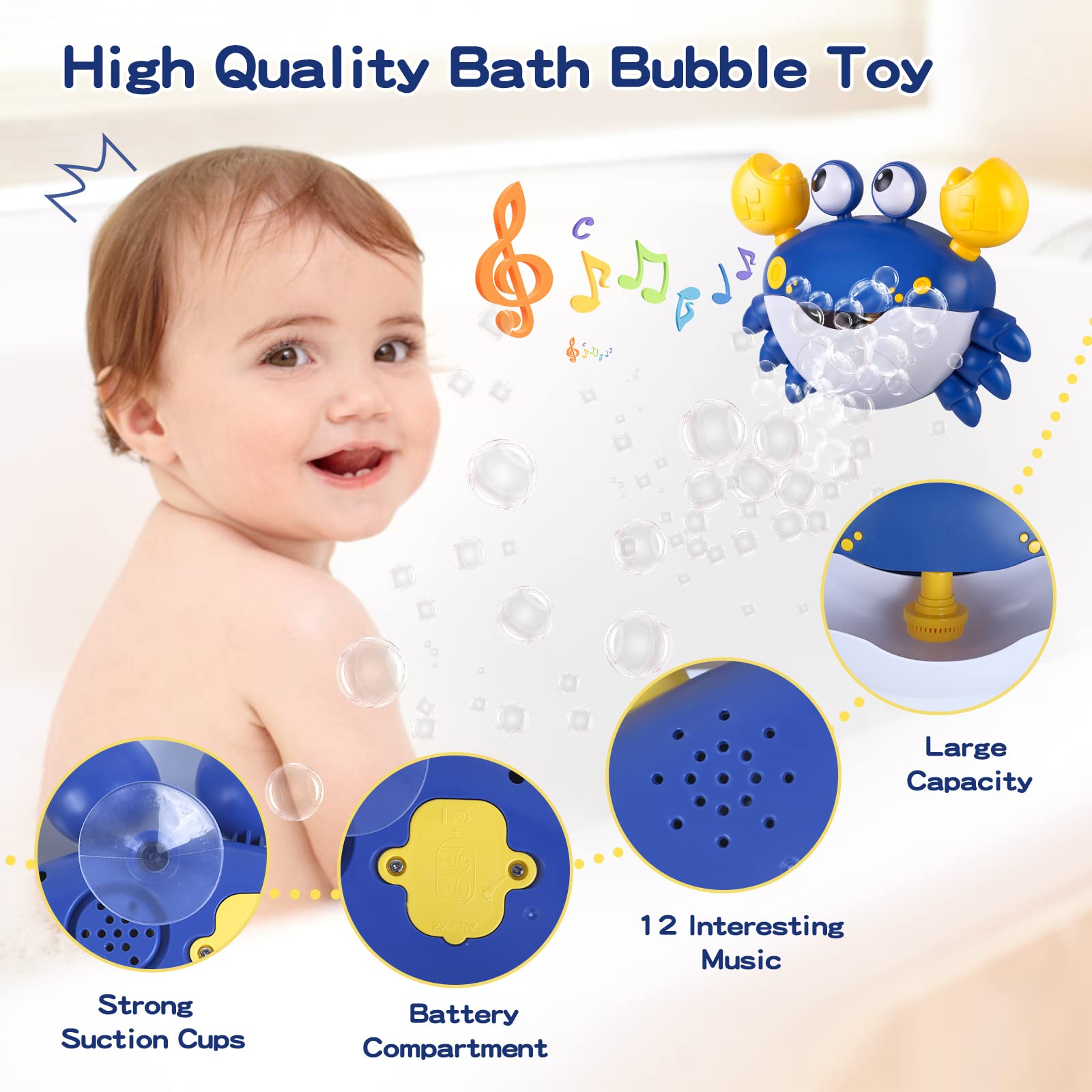 Jiosdo Crab Bath Bubble Maker - 2-in-1 Bubble & Music Toy for Toddlers 4