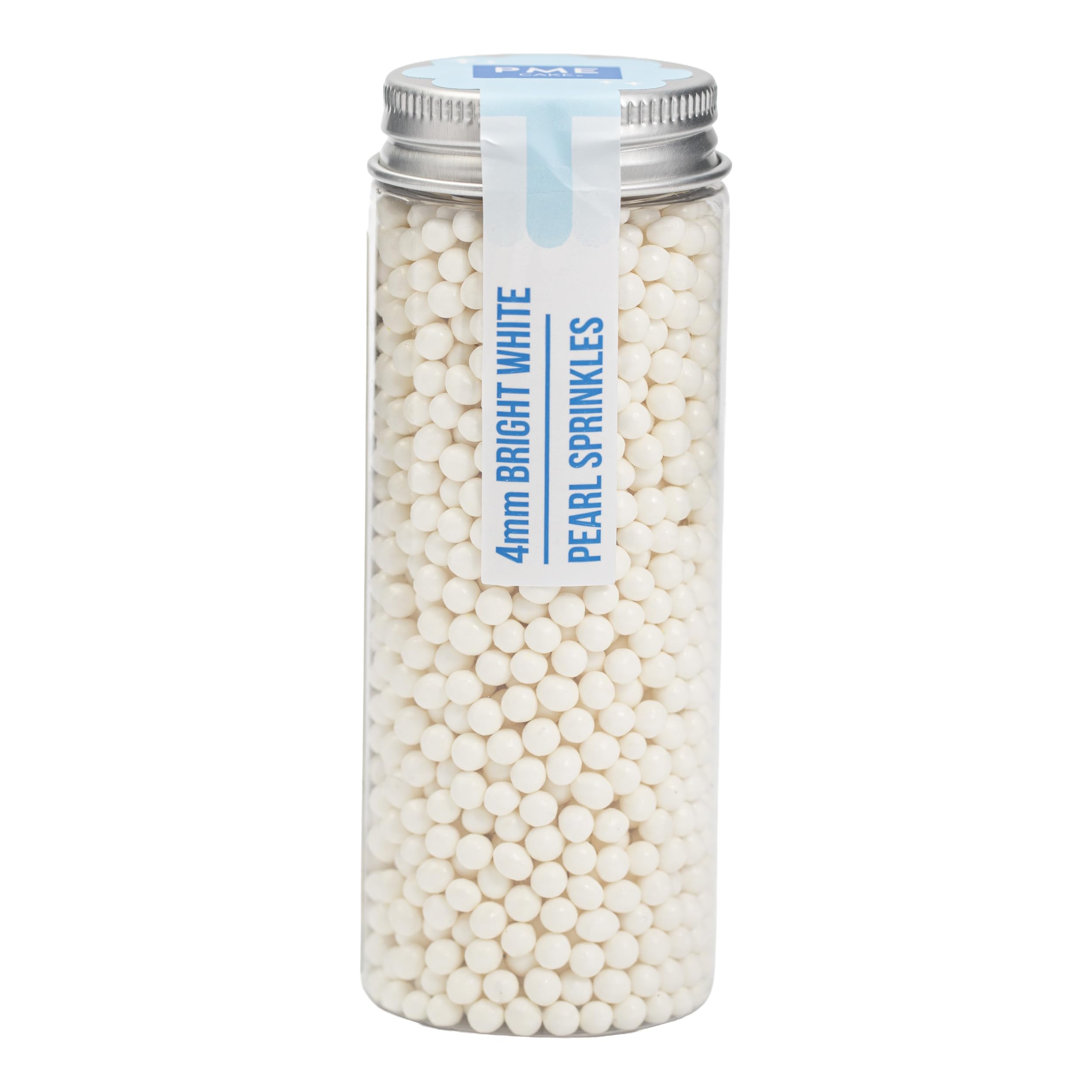 PME Cake Pearl Sprinkles - Bright White 4mm | 74g Edible Sugar Pearls