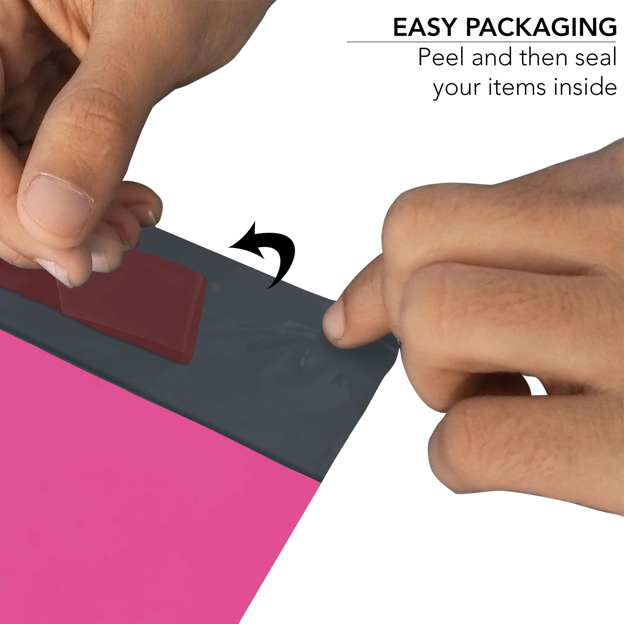 YUNJU 60 Mixed Size Hot Pink Plastic Mail Bags - Self-Seal, Waterproof Shipping Envelopes