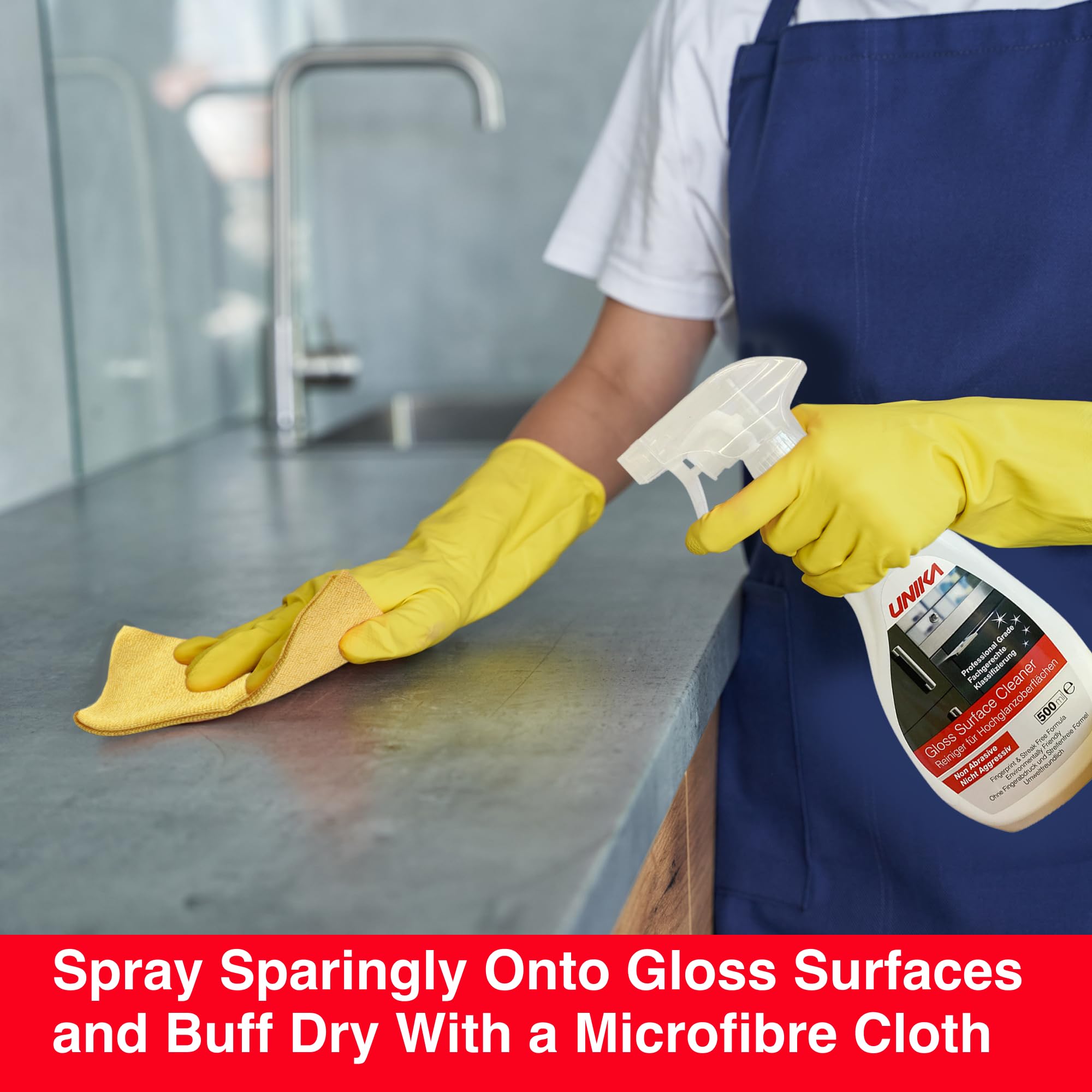 Unika Gloss Surface Cleaner - High Shine, Streak-Free Finish | 500ml Spray | Lemon Scent