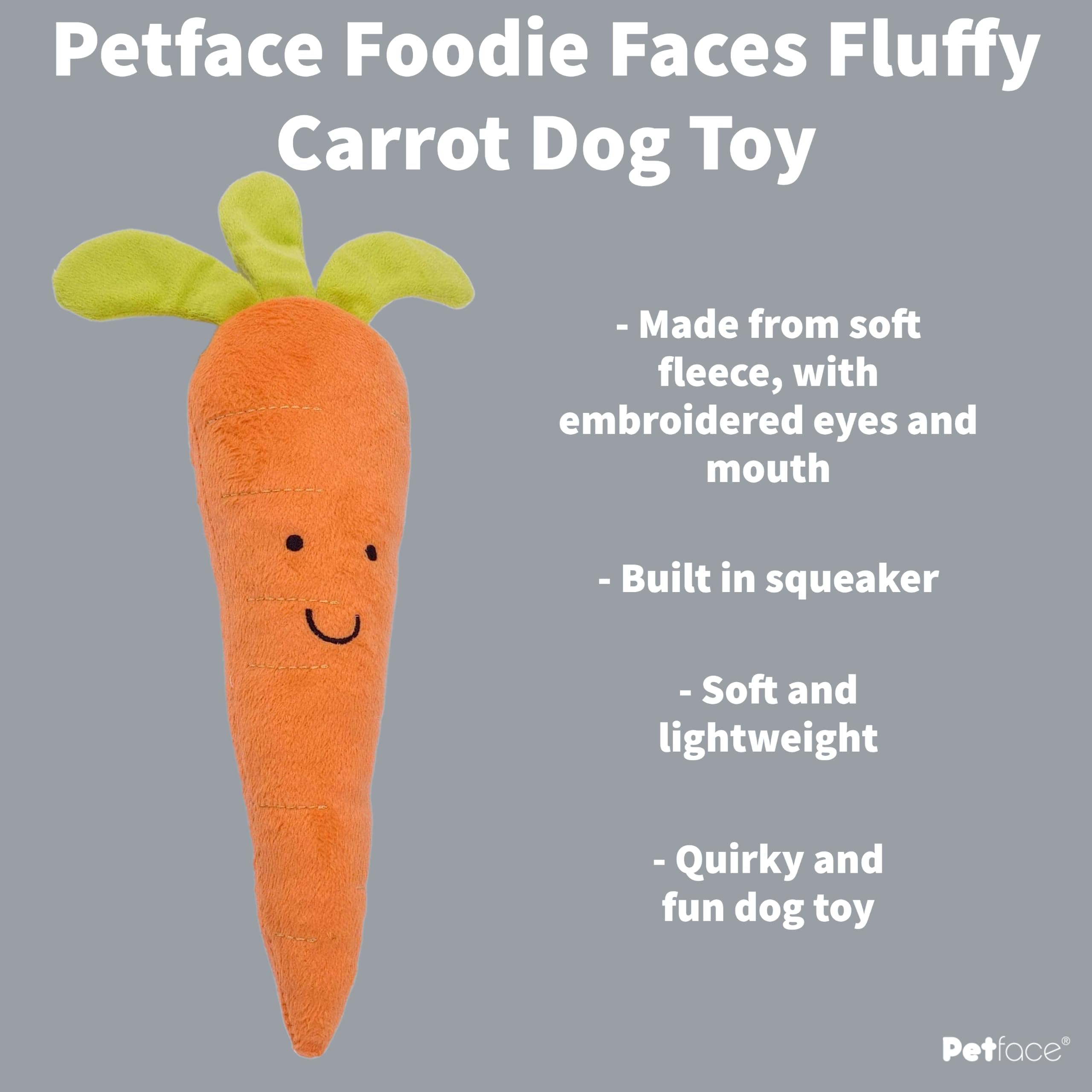 Petface Foodie Faces Fluffy Carrot Dog Toy - Squeaky, Plush, Indoor Play 6