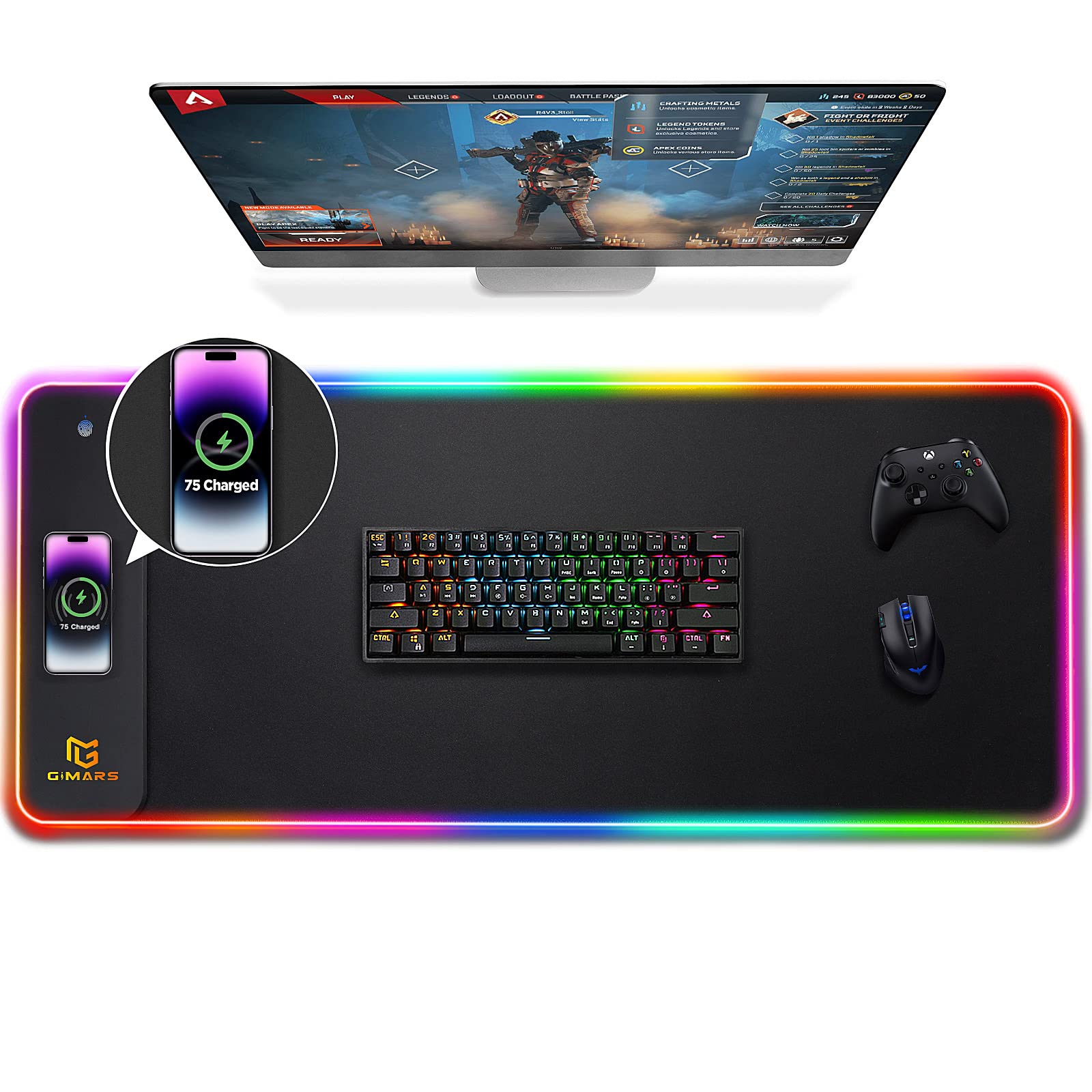 Gimars RGB Gaming Mouse Pad with 15W Wireless Charging, XL 800x300mm Micro Woven Fabric Mat 1