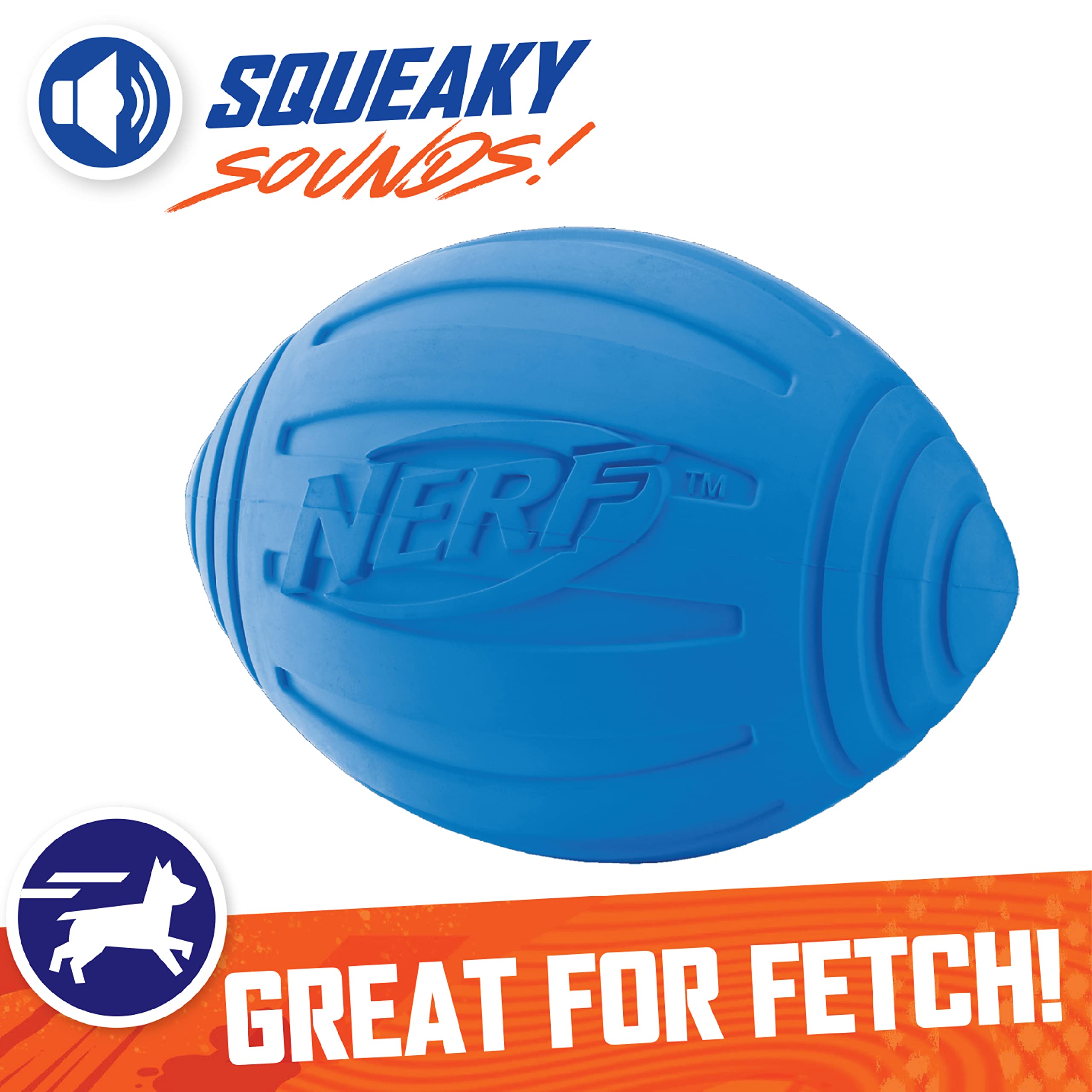 Nerf Dog Ridged Squeaker Football - Durable Rubber, Easy Grip, Water-Resistant | 7-Inch 3