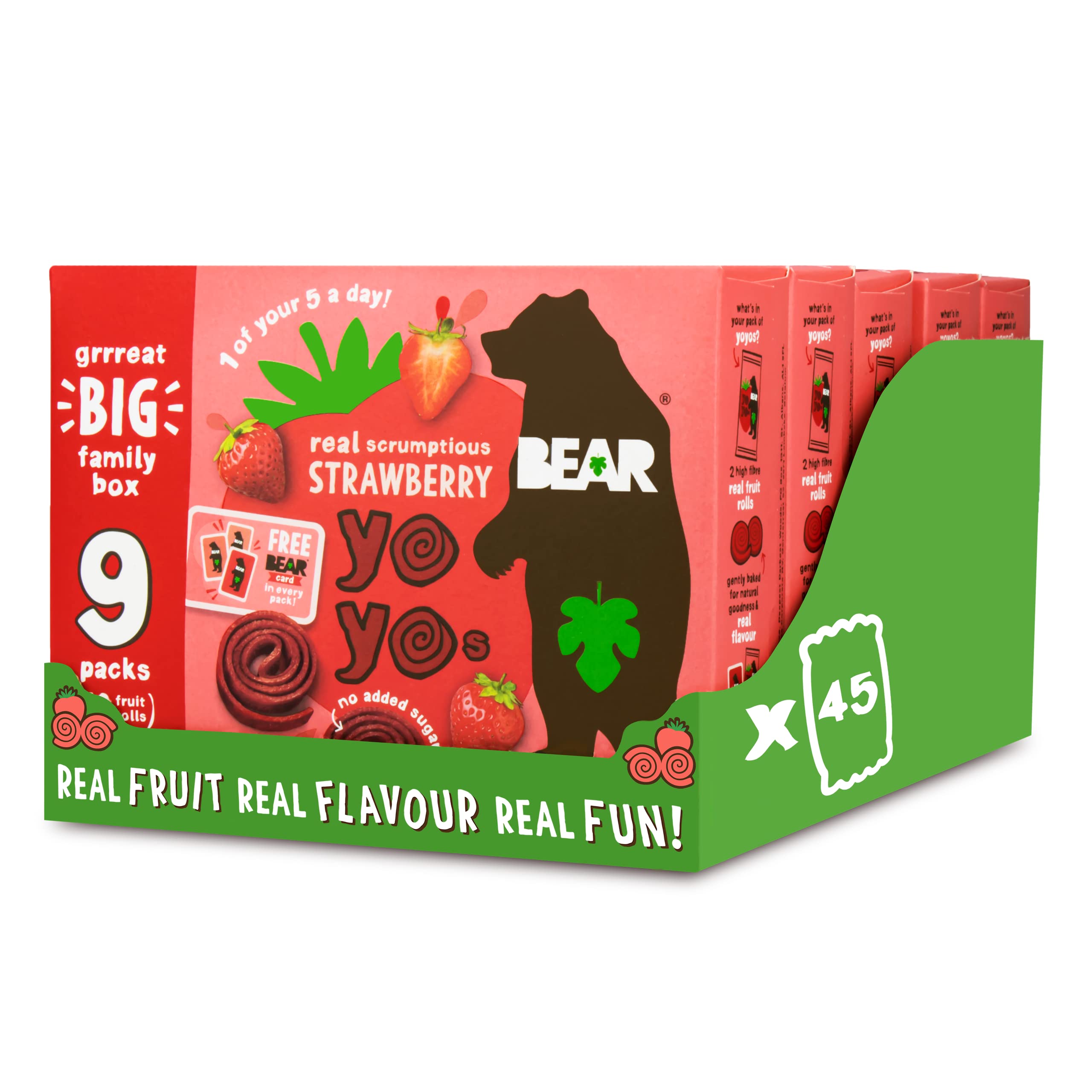BEAR Strawberry Yoyos - Dried Fruit Rolls - Vegan - 20g (Pack of 45)