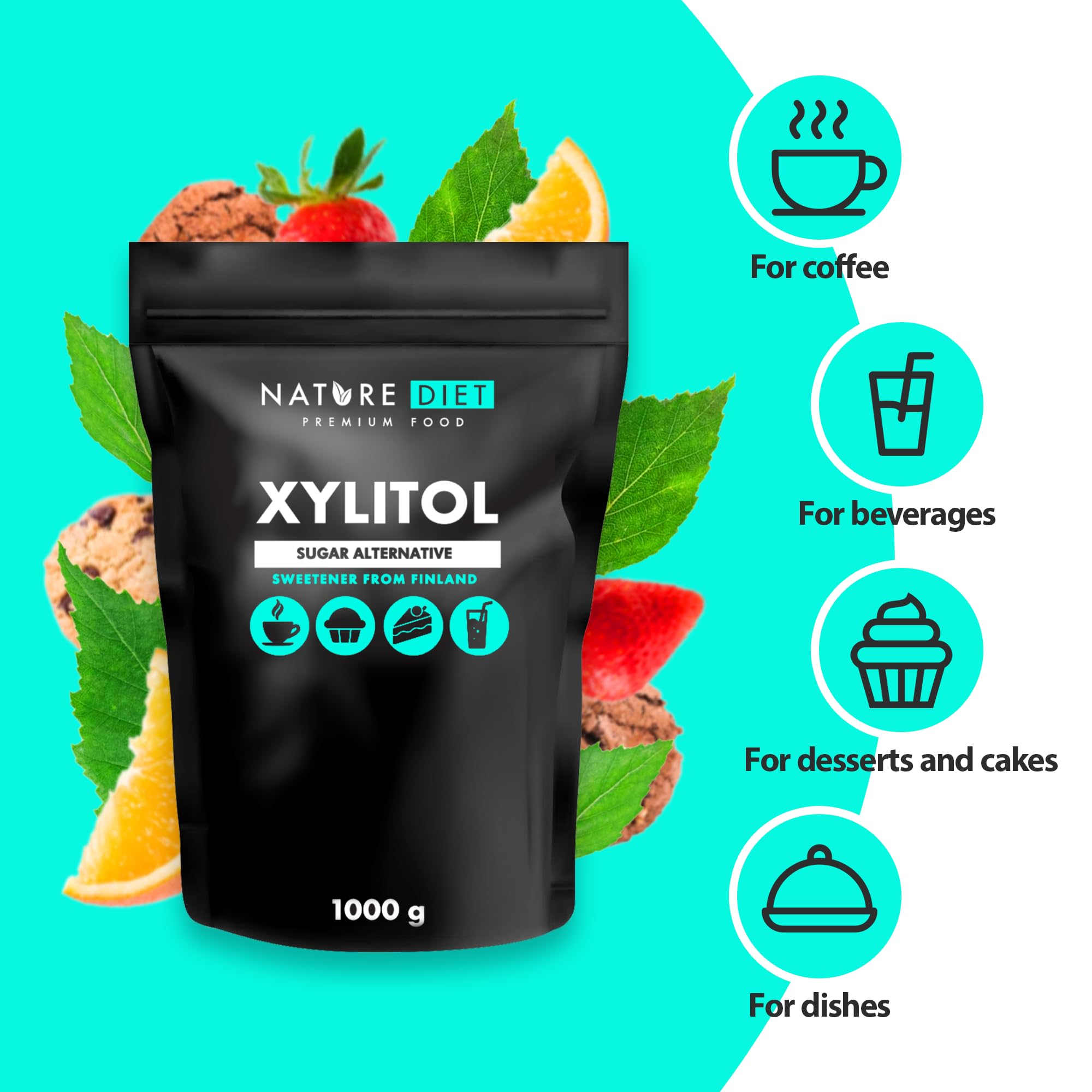 Nature Diet Xylitol Sugar Substitute - 1kg Birch Sugar from Finland | Low GI Sweetener 5