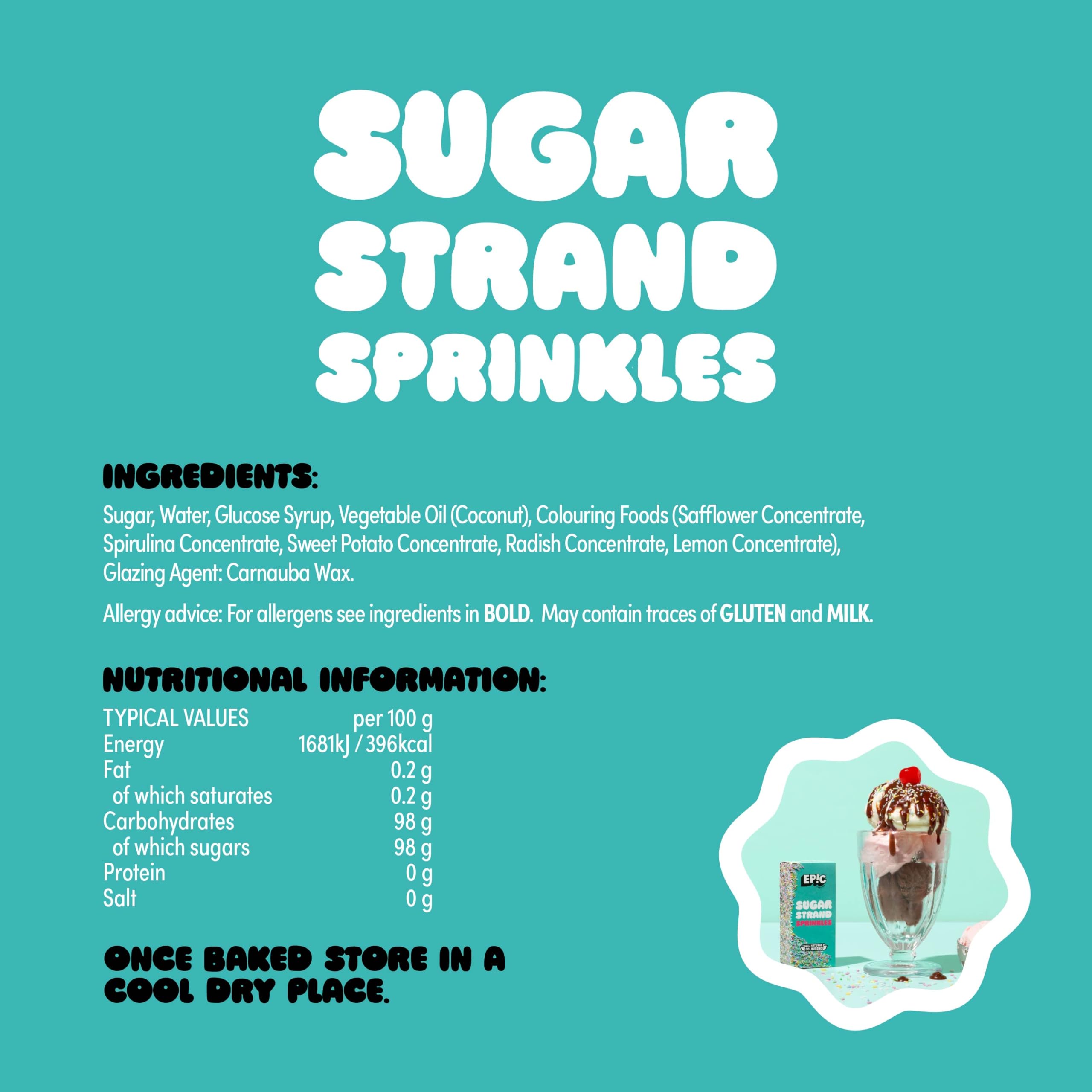 EPIC SNAX CO Sugar Strands Sprinkle Toppers - Classic Rainbow Sprinkles for Baking & Dessert Decorations