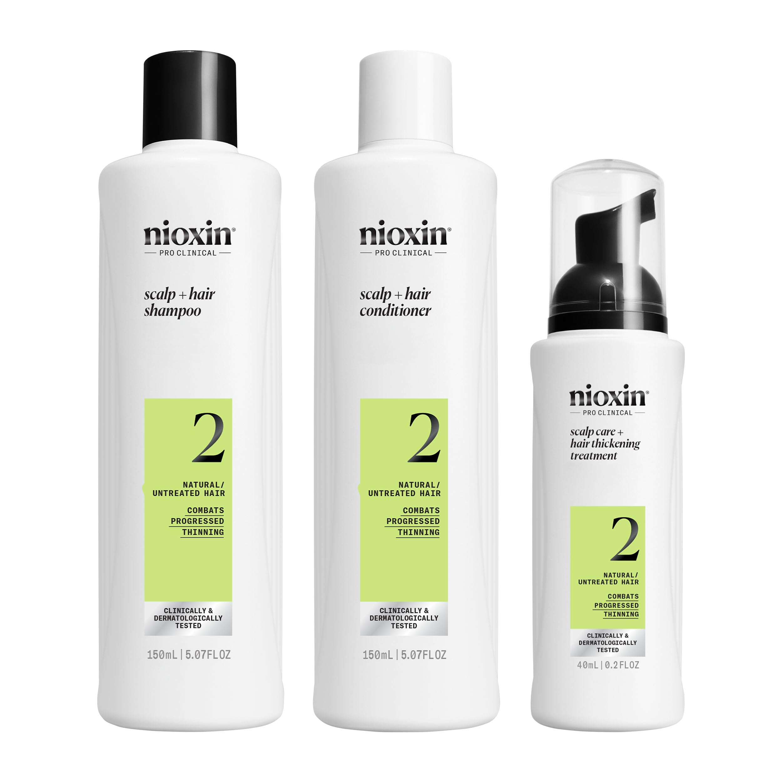 NIOXIN System 2 Kit - Hair Thickening System for Natural Hair with Progressed Thinning | Shampoo, Conditioner & Scalp Treatment (150ml+150ml+40ml)