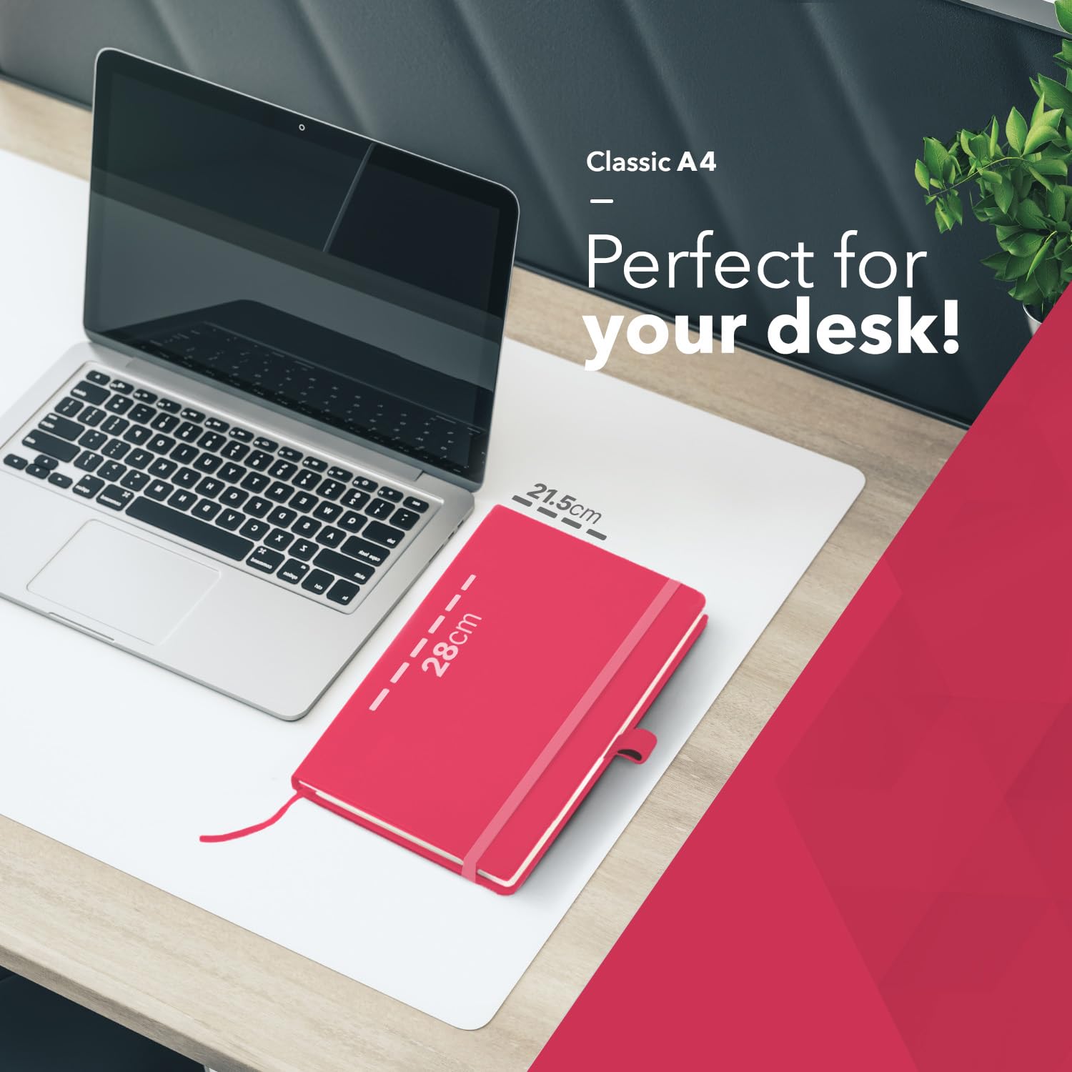 delka A4 Notebook - Vegan Leather Hard Cover | 80 Sheets Ruled Pages | Dark Pink 4