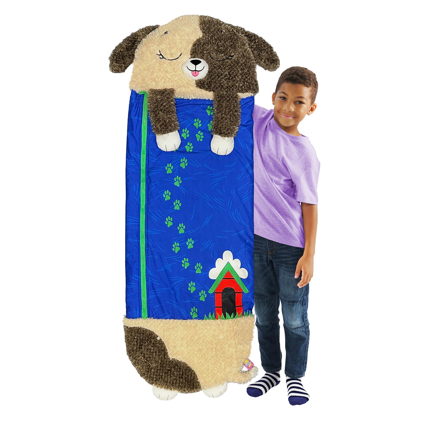 Happy Nappers Kids Sleeping Bag - Brown Dog - 2-in-1 Plush Toy & Sleeping Bag for Children 4
