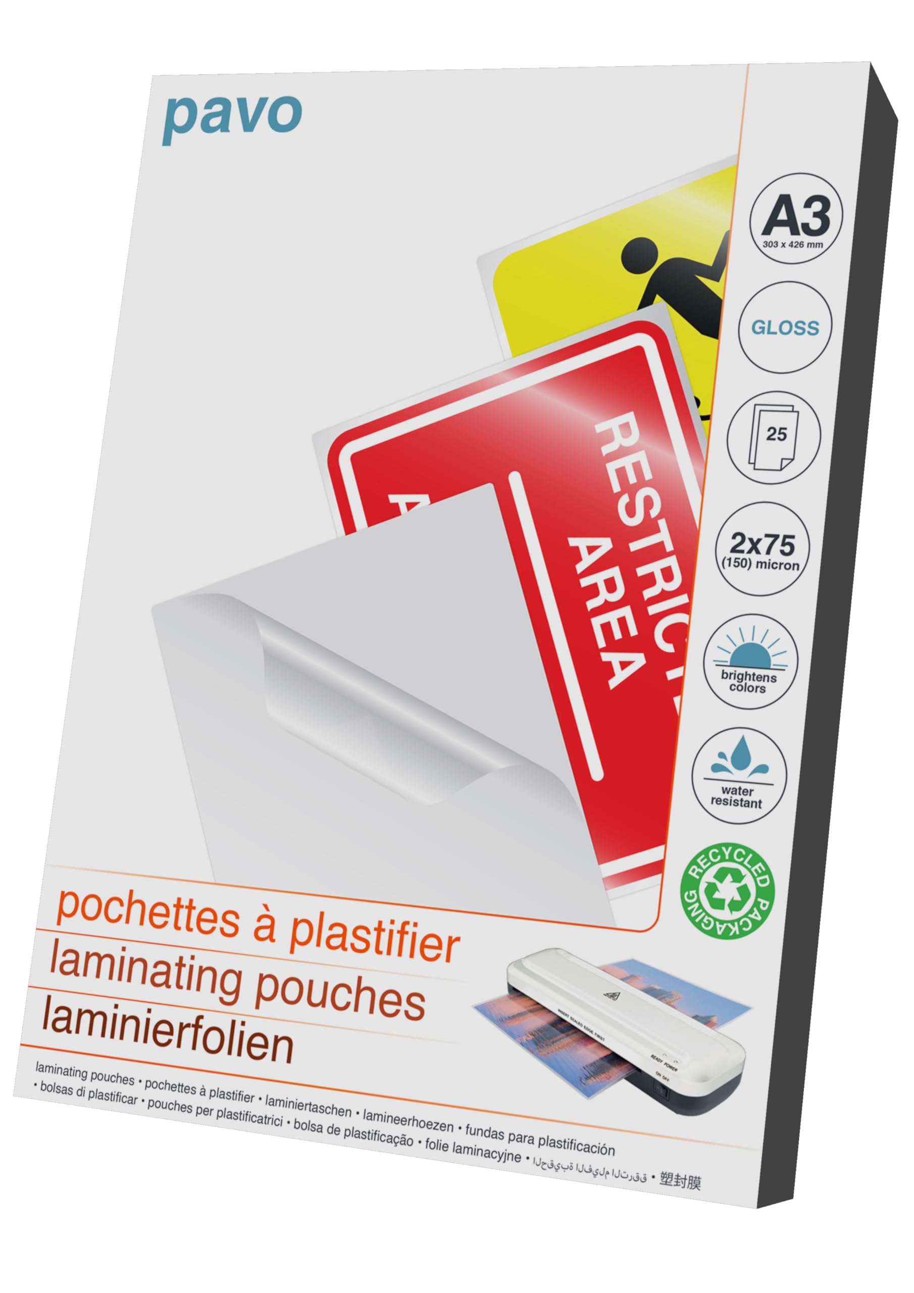 Pavo A3 Solo Laminating Pouches - 150 Micron Glossy Finish | Pack of 25
