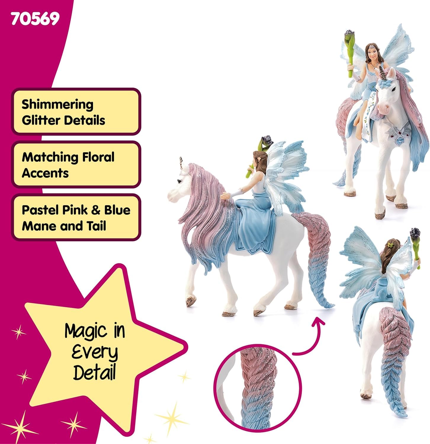 SCHLEICH Bayala Fairy Eyela with Princess Unicorn - 3-Piece Fantasy Playset for Kids 8