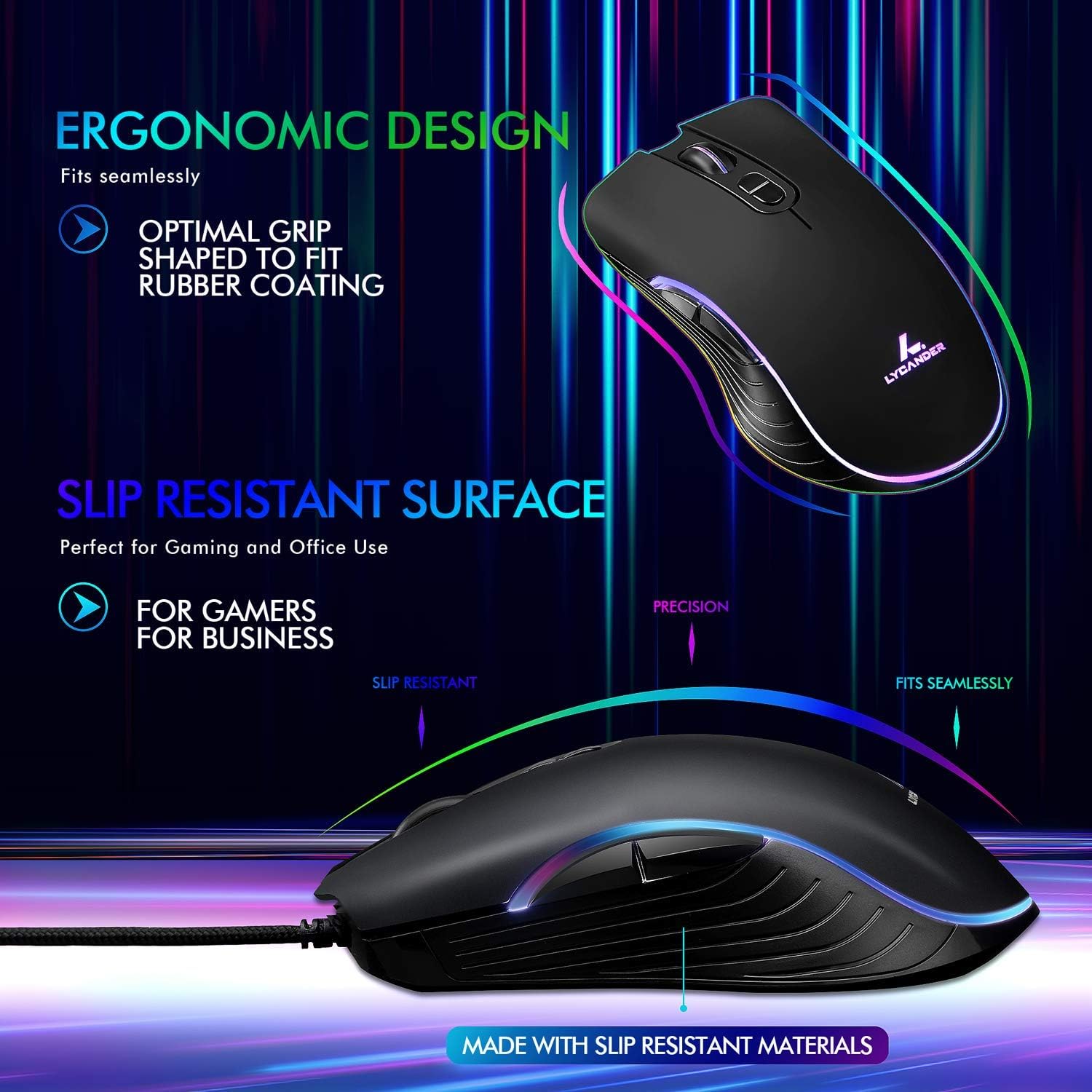 Lycander Gaming Mouse LMC380 - Wired Optical USB with 6400 DPI, 7 Buttons, RGB LED, 1.5M Cable 7