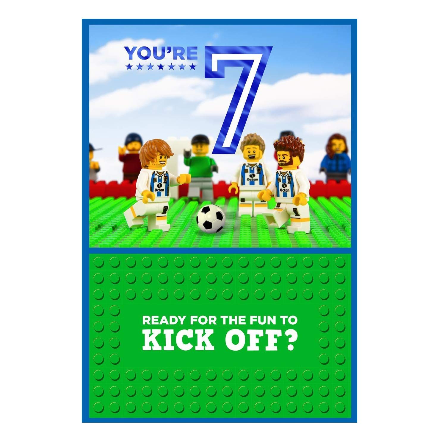 Hallmark Age 7 Birthday Card - Lego Football Design with Blue Foil