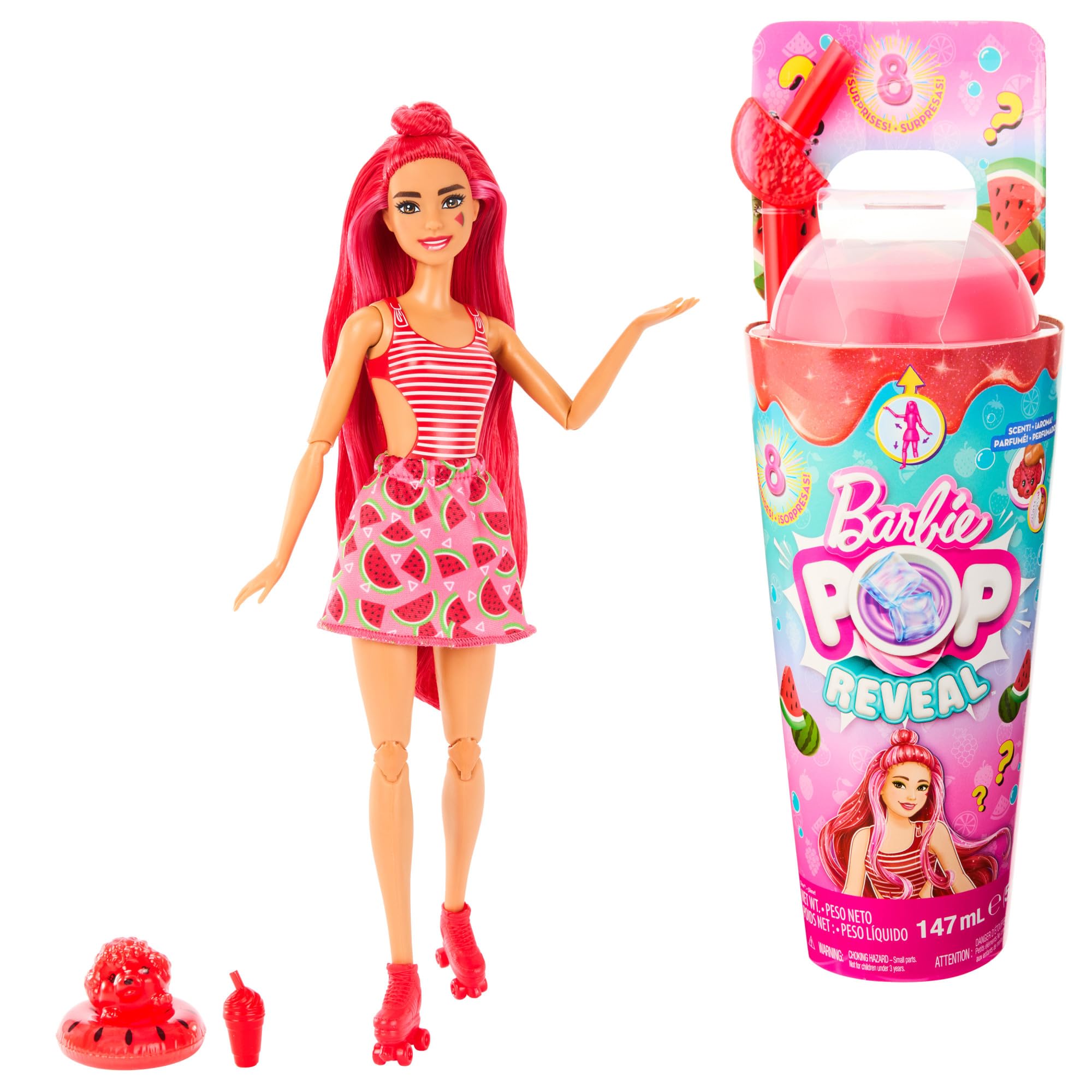 Barbie Pop Reveal Fruit Series Doll - Watermelon Crush with 8 Surprises, Slime & Color Change, Ages 3+ 1