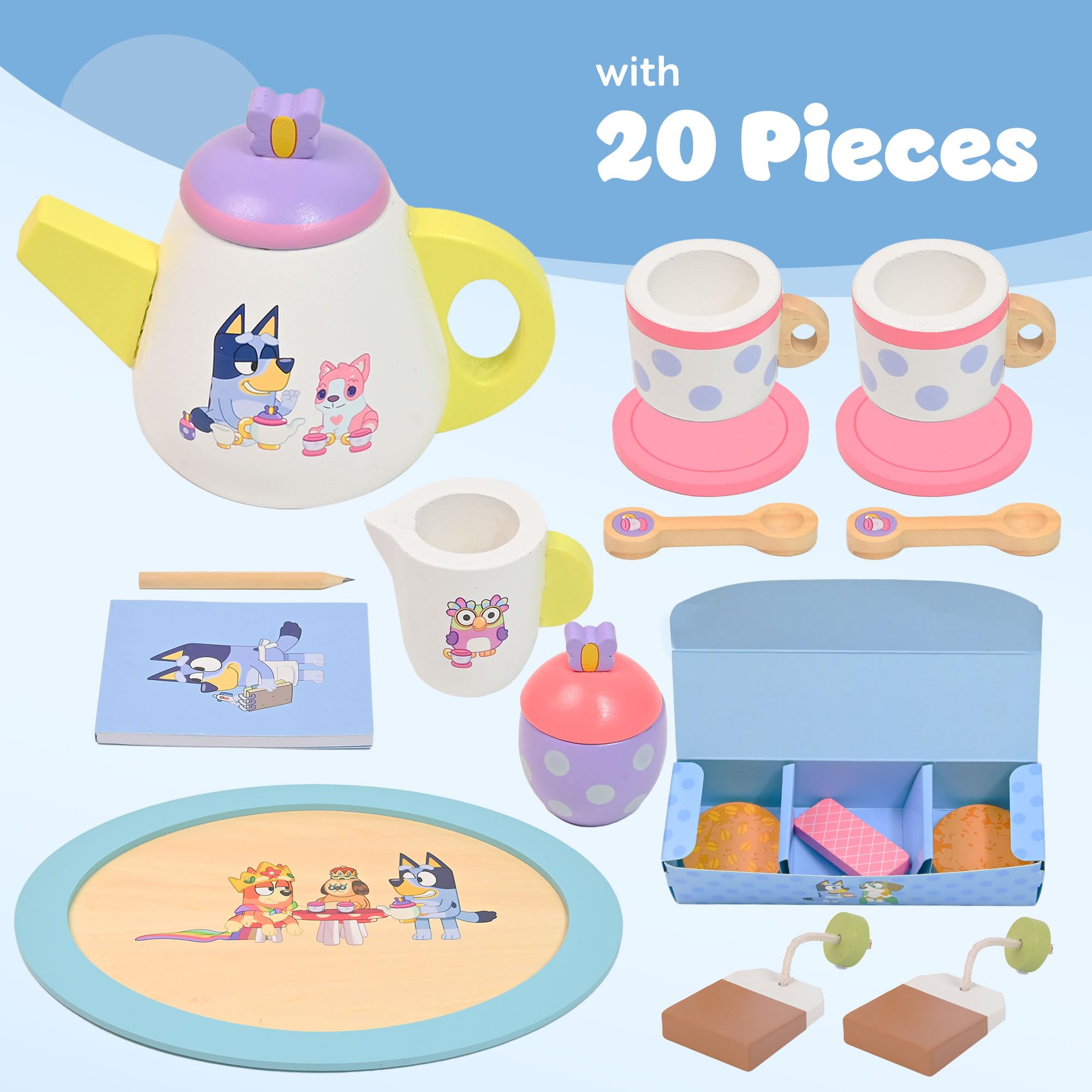 Bluey Wooden Tea Set - 20 Piece Pretend Play Toy for Kids Aged 3+ 2