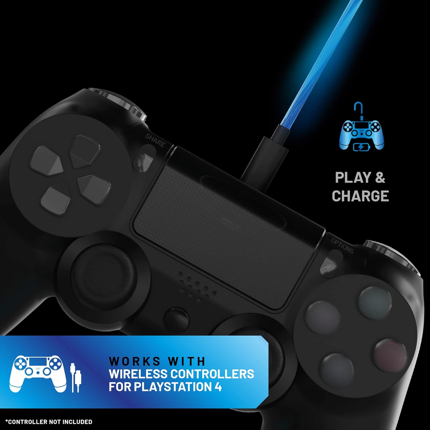 Stealth SP-LED-2M 2m LED Light-Up Twin Play & Charge Cables for PS4 DualShock Controllers 5